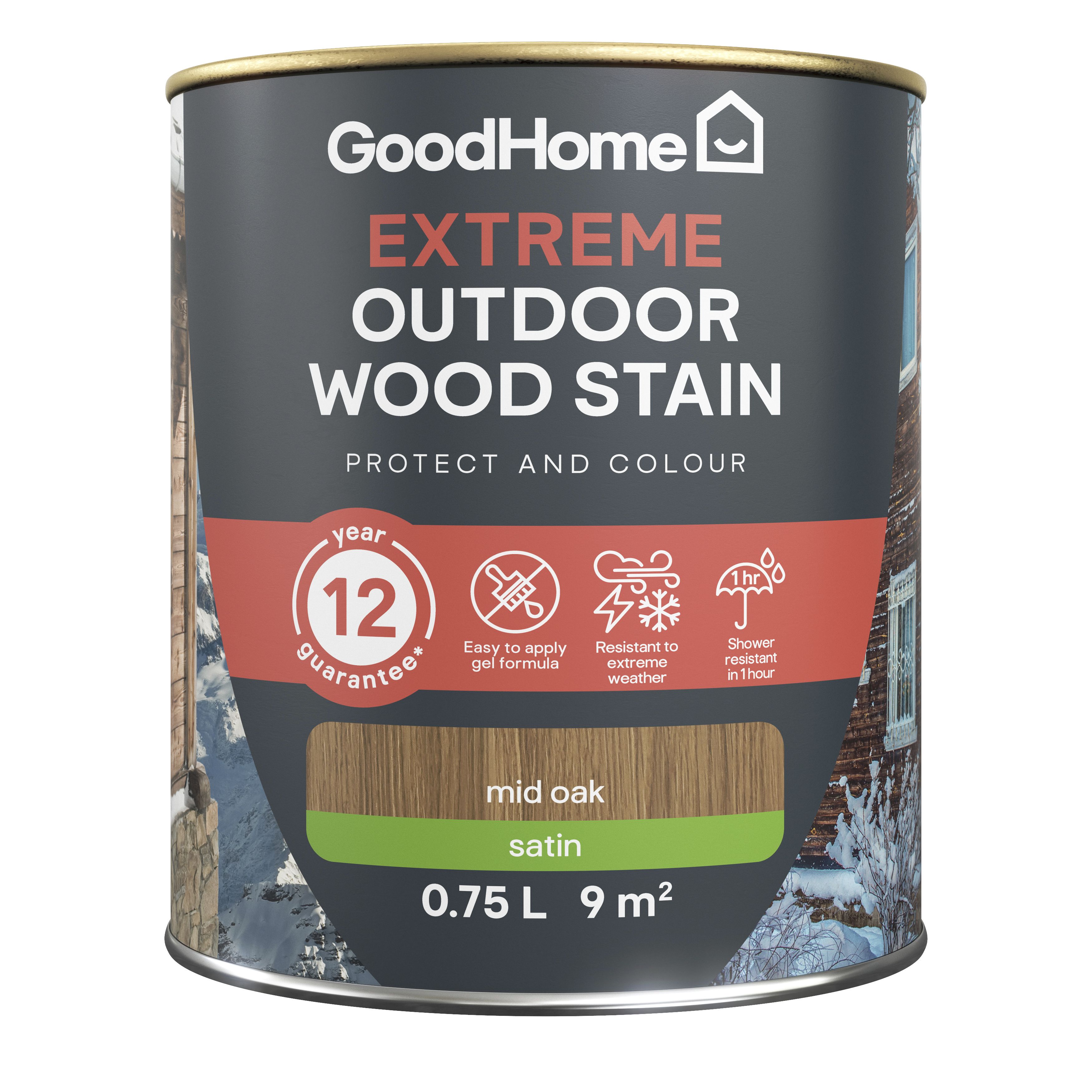 GoodHome Extreme Outdoor Mid Oak Satin Quick dry Wood stain, 750ml