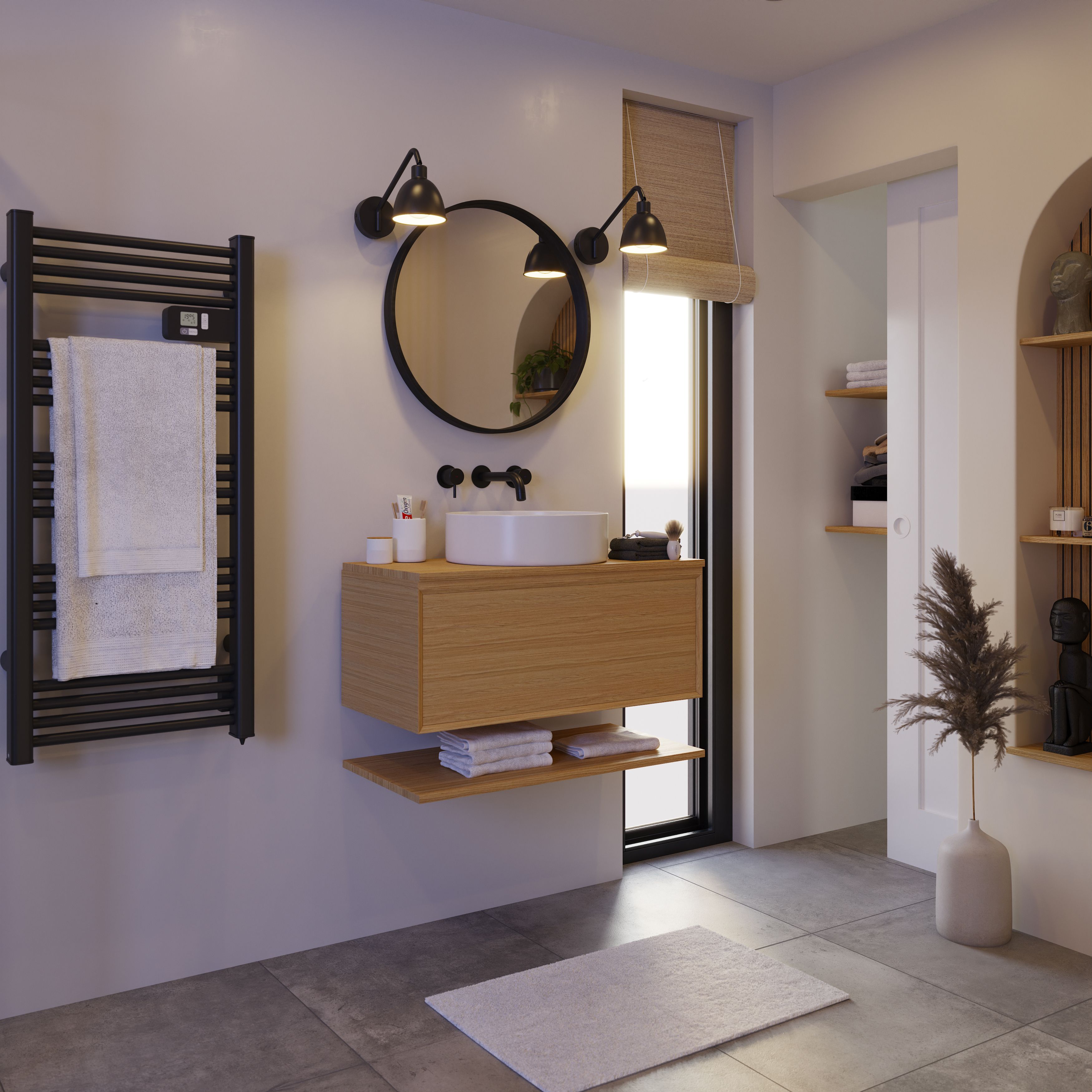 GoodHome Ezili Black Left or right Corner Shower Enclosure & tray with Hinged door (H)195cm (W)89cm (D)89cm