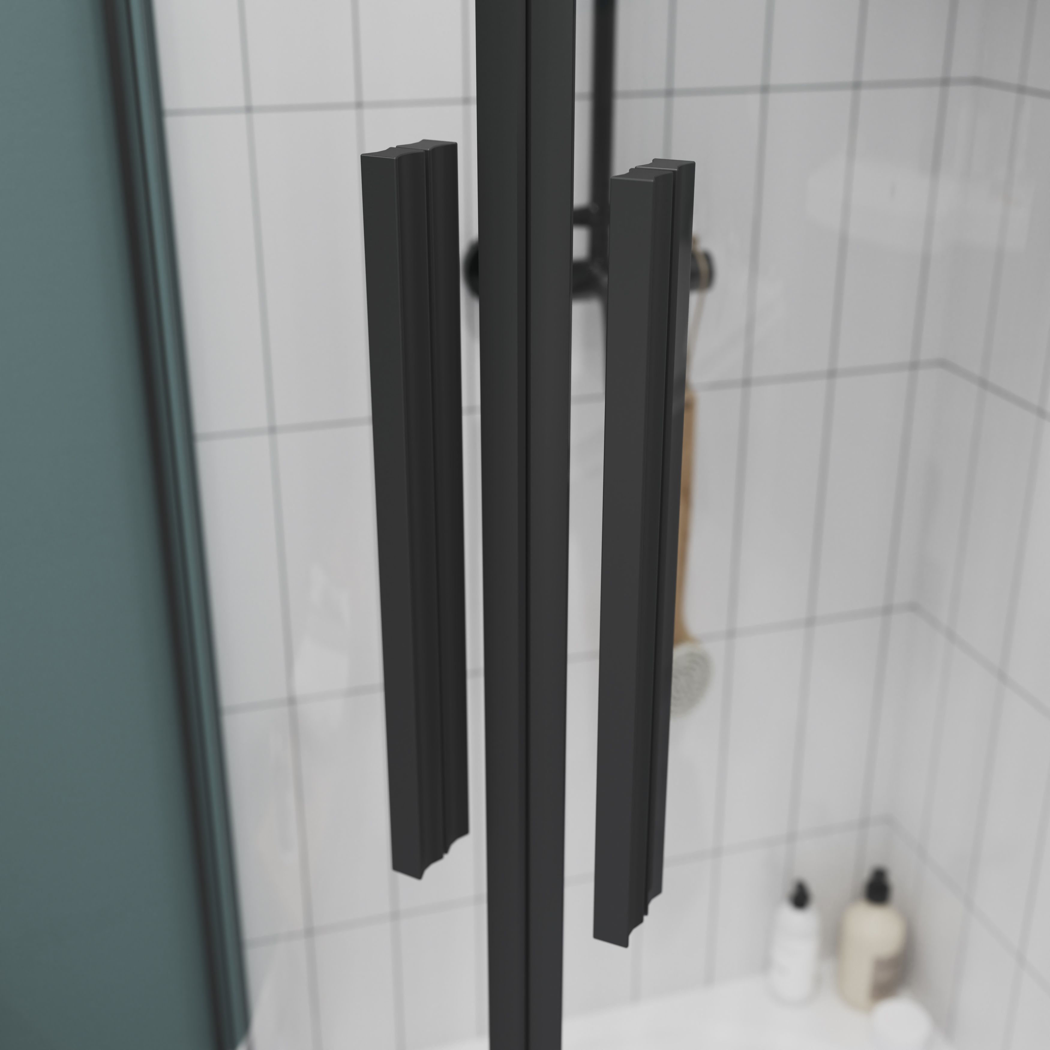 GoodHome Ezili Clear Black Universal Corner Shower enclosure with Hinged door (W)89cm (D)89cm