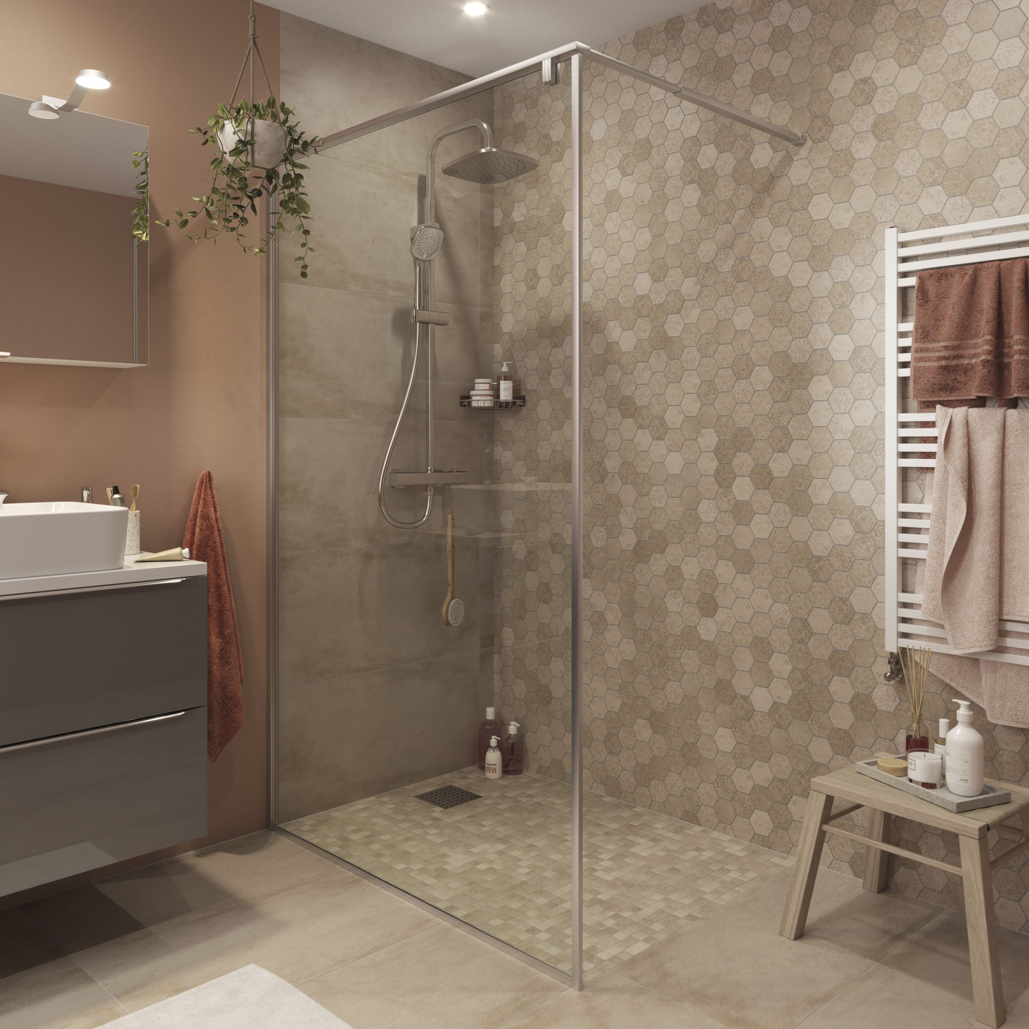 GoodHome Ezili Clear Minimal frame Walk-in Wet room glass screen (H)195cm (W)119cm