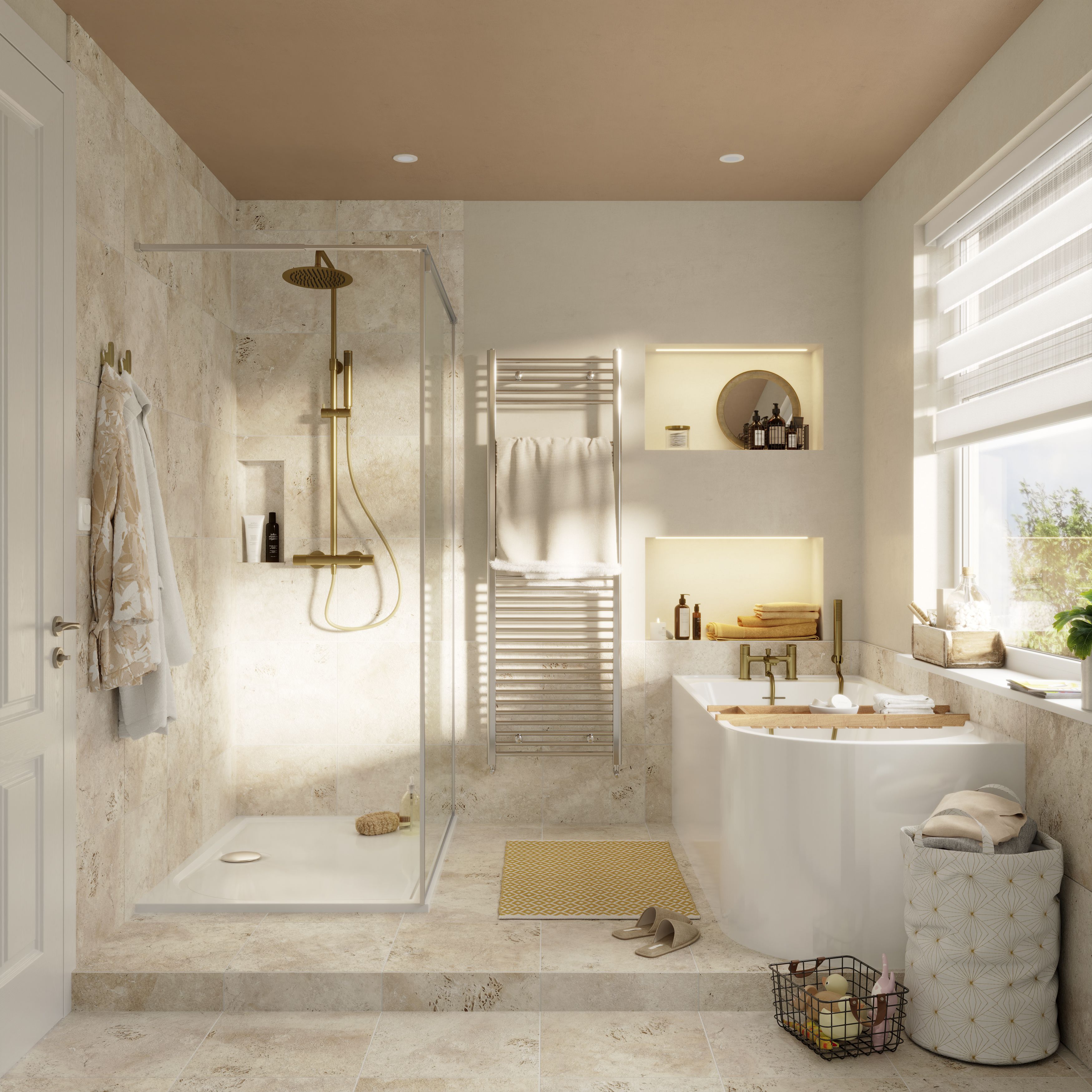 GoodHome Ezili Clear Minimal frame Walk-in Wet room glass screen (H)195cm (W)119cm