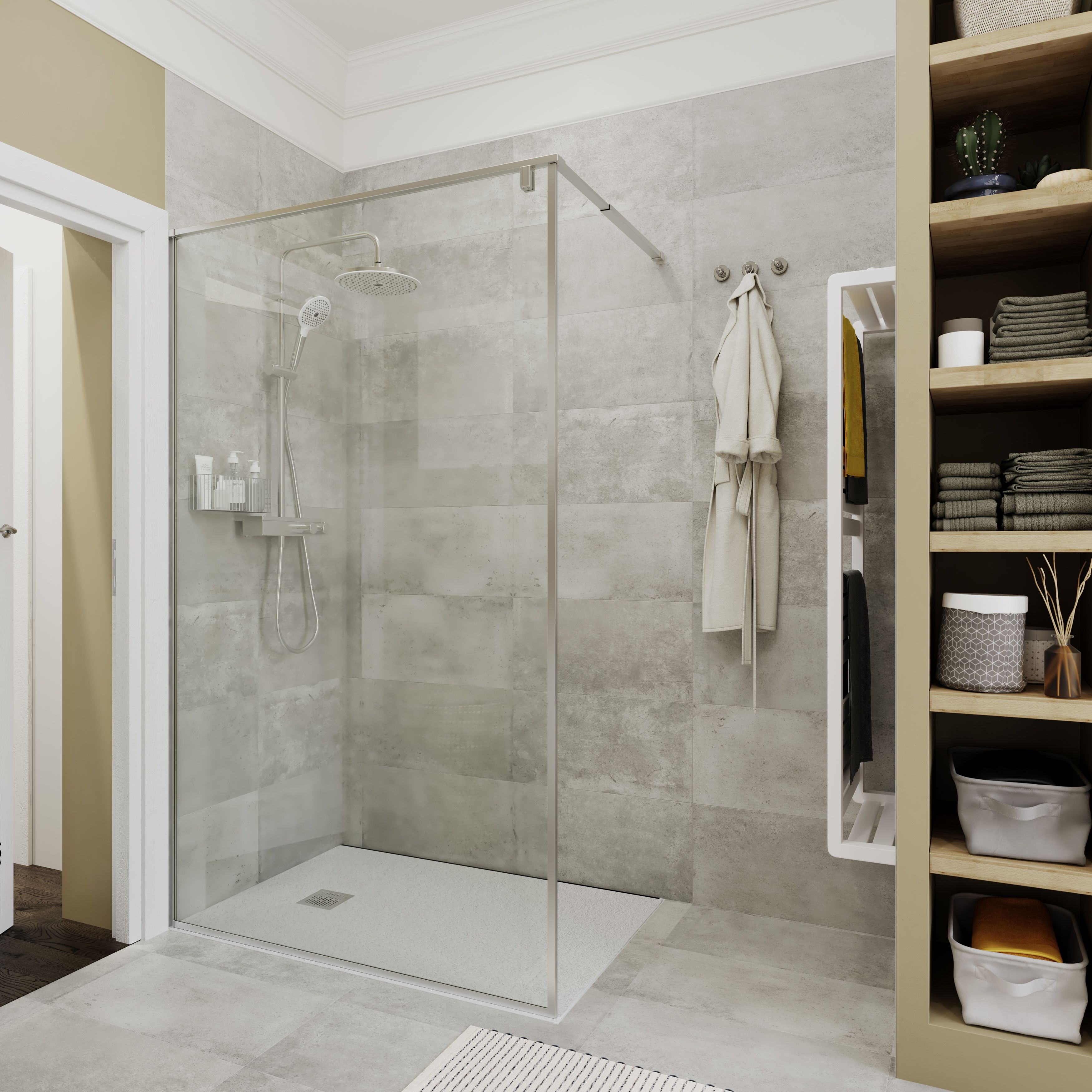 GoodHome Ezili Clear Minimal frame Walk-in Wet room glass screen (H)195cm (W)119cm