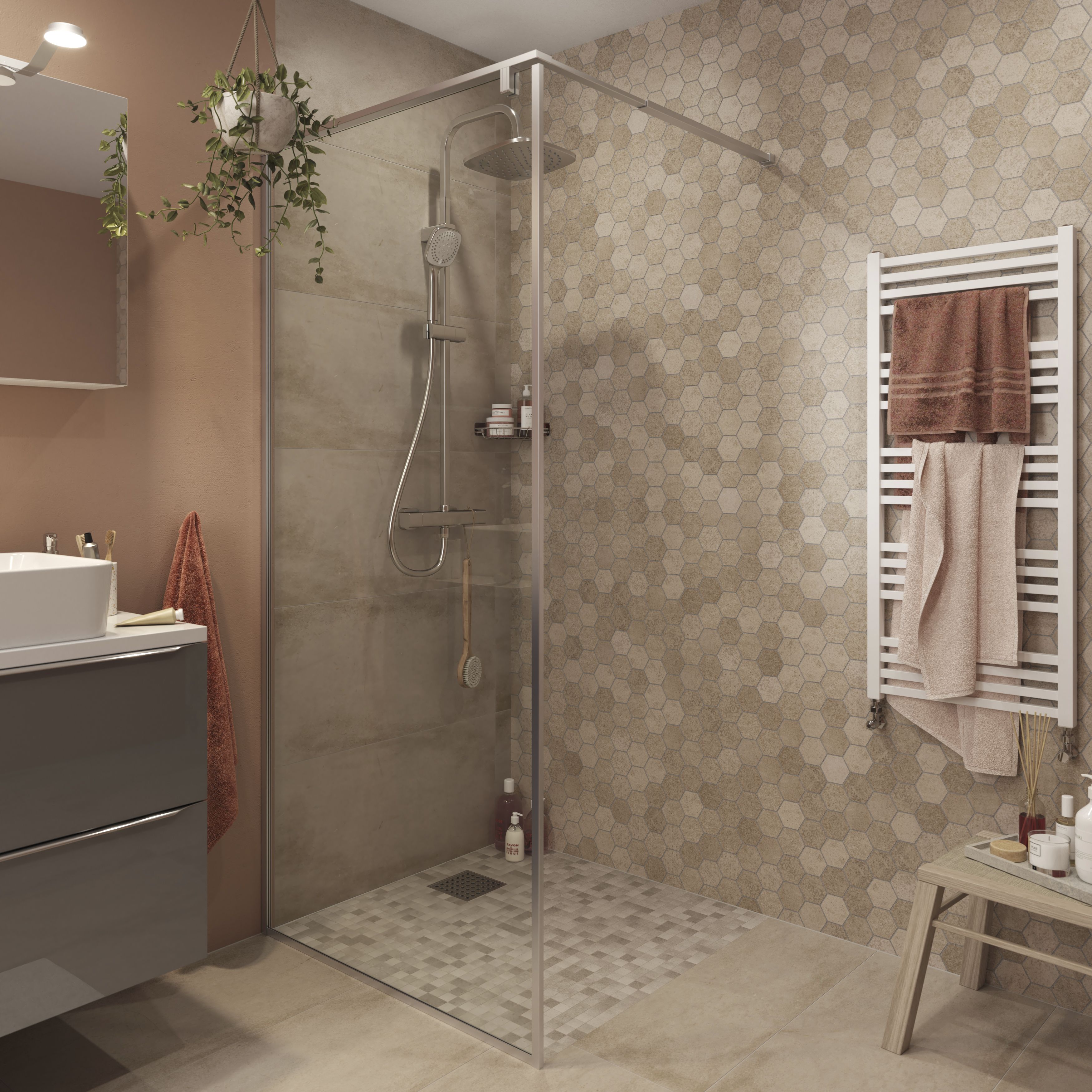 GoodHome Ezili Clear Minimal frame Walk-in Wet room glass screen (H)195cm (W)89cm