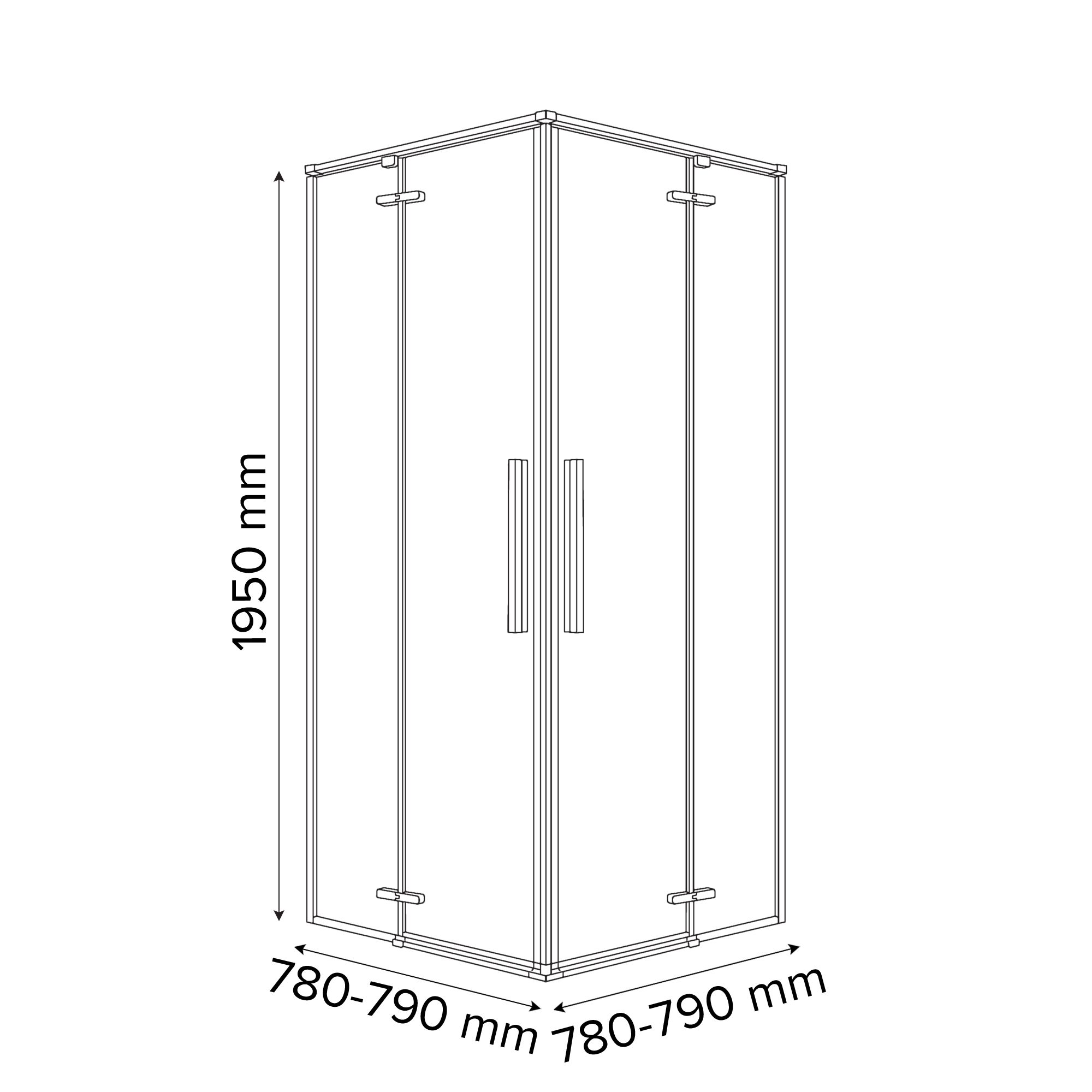 GoodHome Ezili Clear Silver effect Universal Corner Shower enclosure with Hinged door (W)79cm (D)79cm