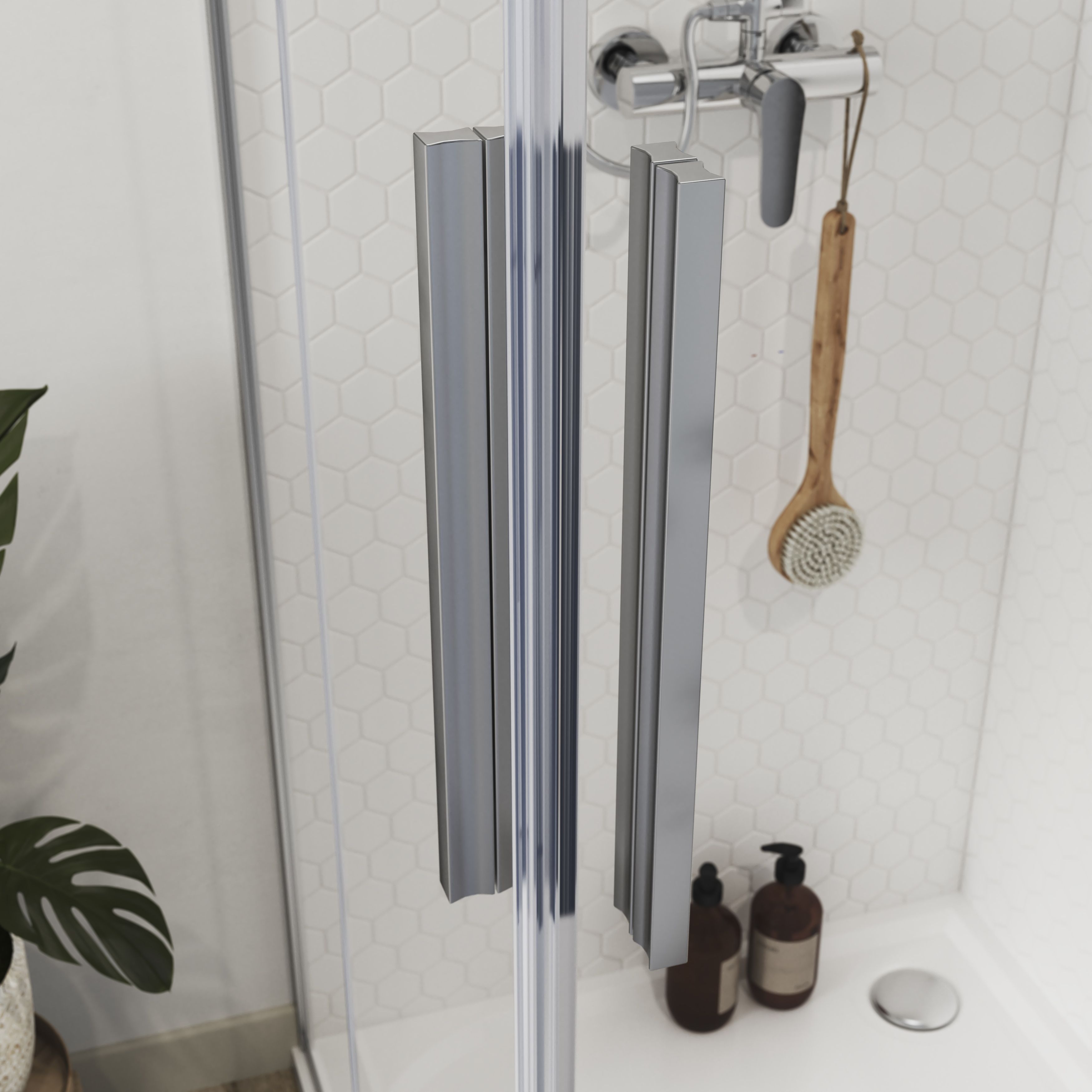 GoodHome Ezili Clear Silver effect Universal Corner Shower enclosure with Hinged door (W)79cm (D)79cm