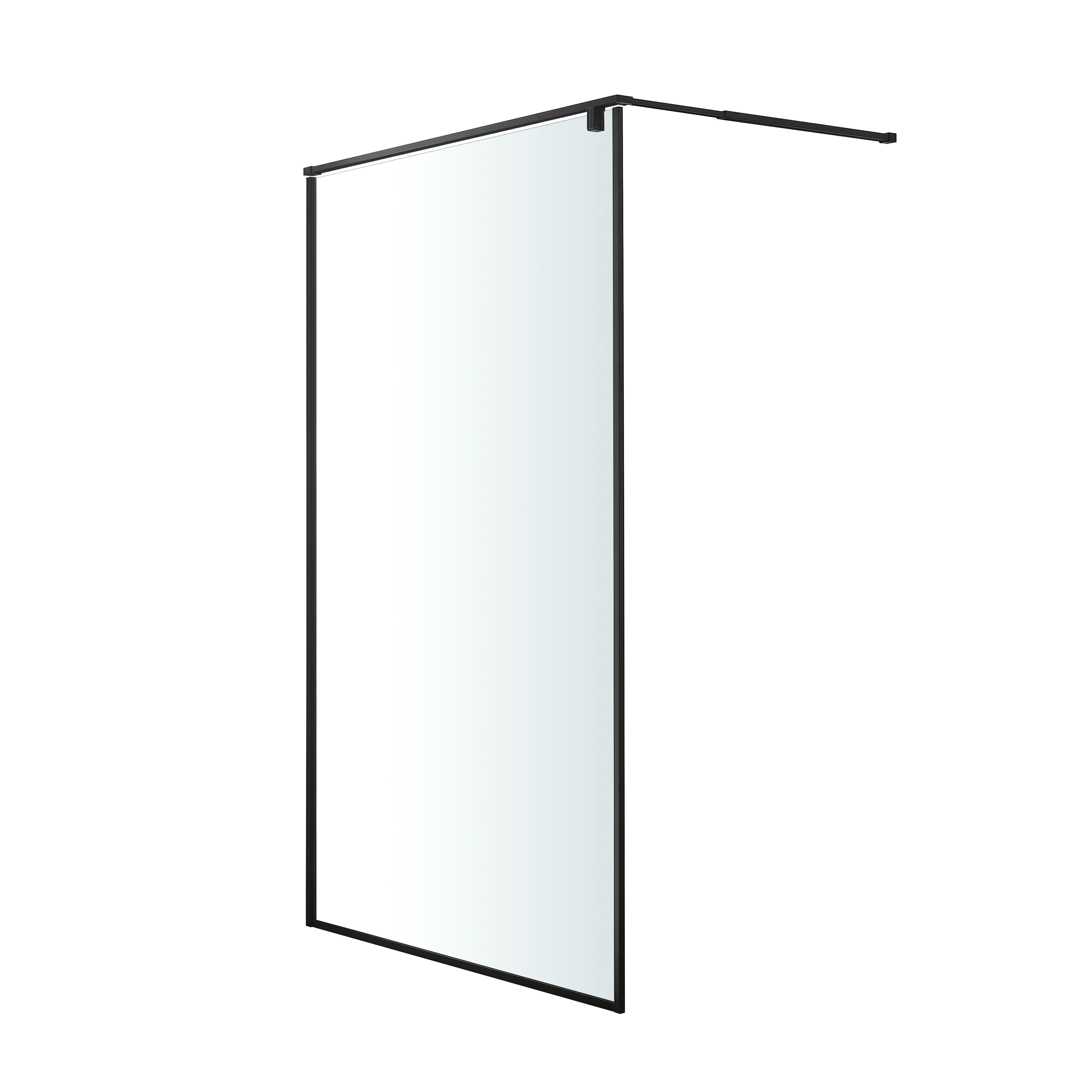 GoodHome Ezili Matt Black Clear Minimal frame Walk-in Wet room glass screen (H)195cm (W)119cm