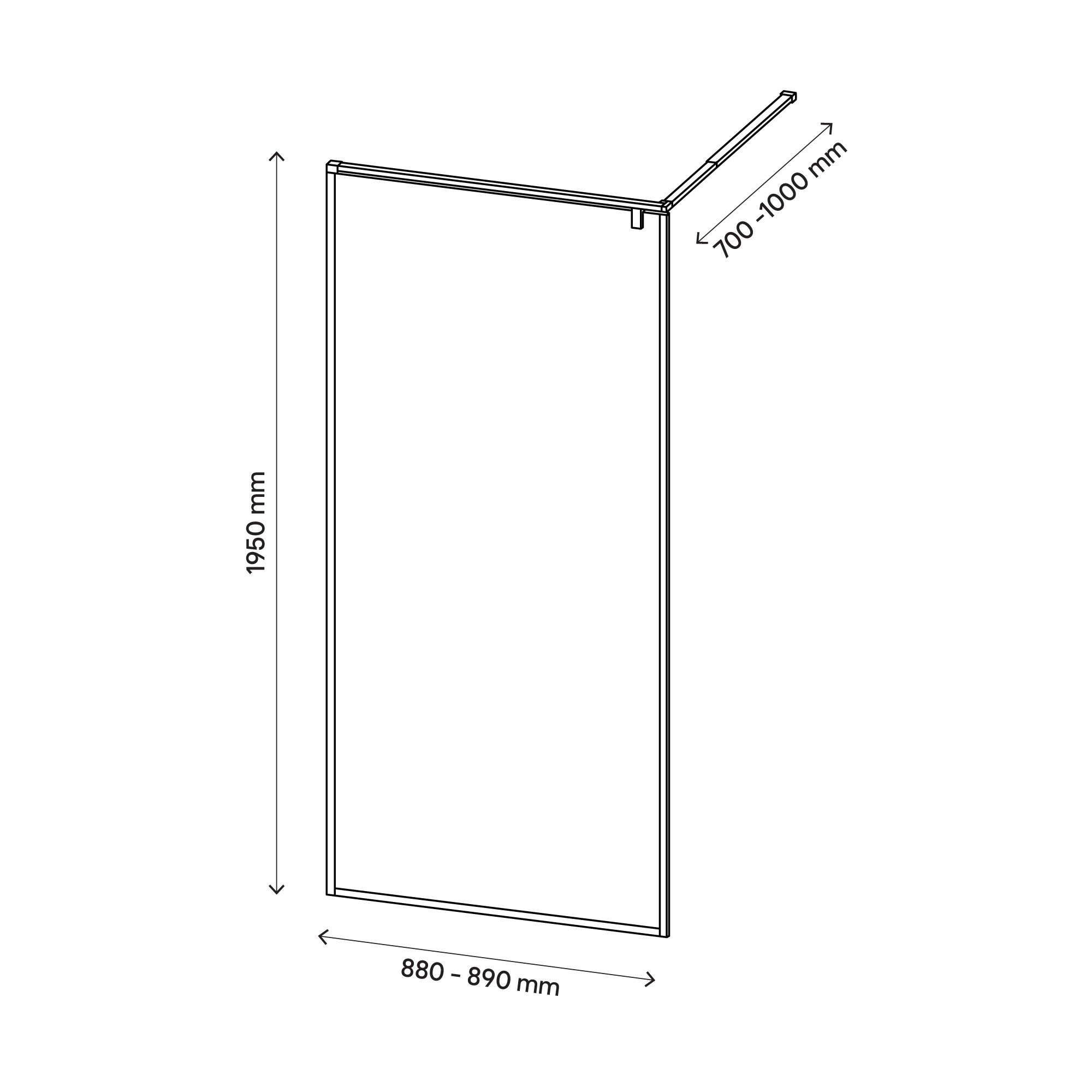 GoodHome Ezili Matt Black Clear Minimal frame Walk-in Wet room glass screen (H)195cm (W)89cm