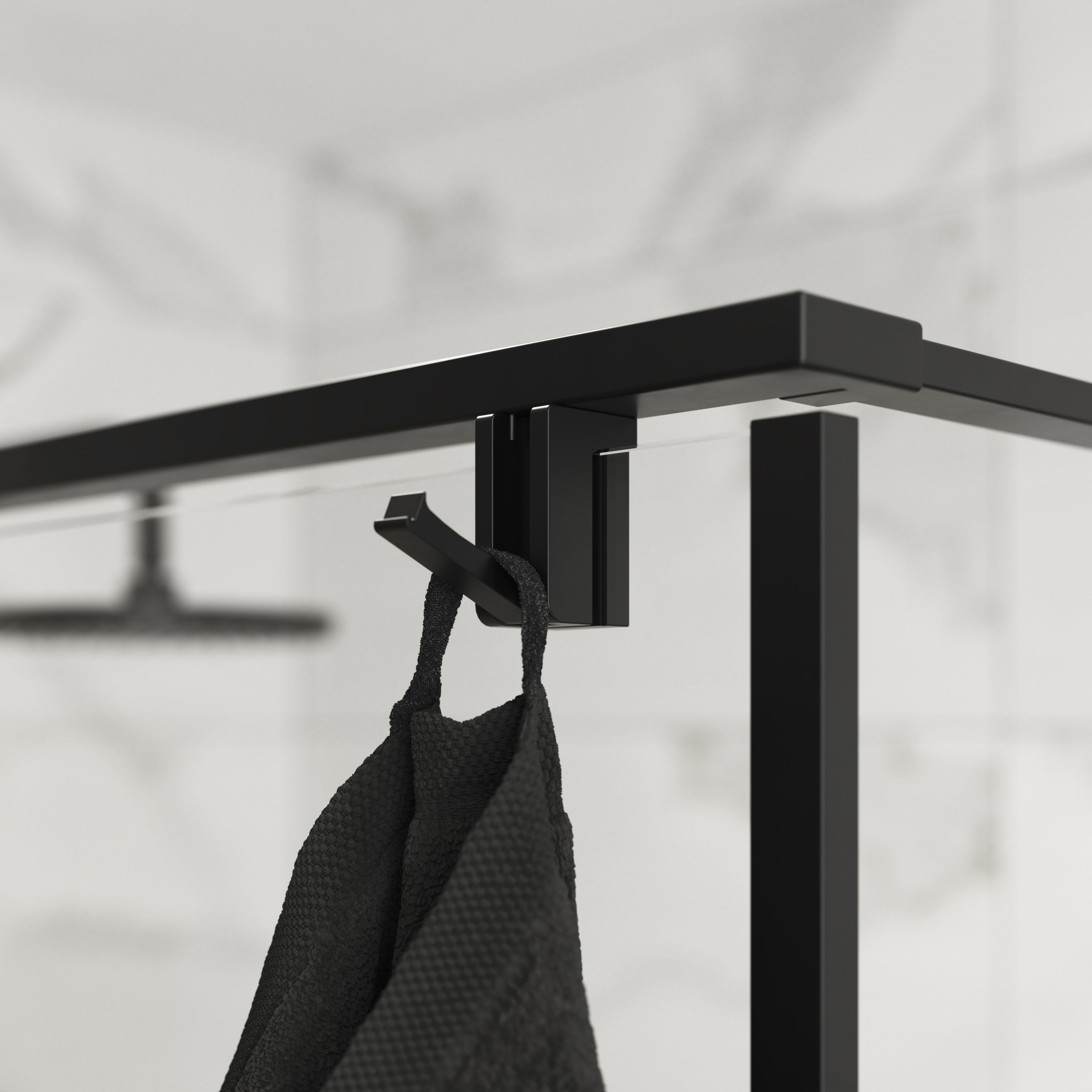 GoodHome Ezili Matt Black Clear Minimal frame Walk-in Wet room glass screen (H)195cm (W)89cm
