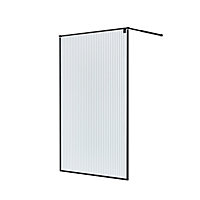 GoodHome Ezili Matt Black Textured glass Fixed Walk-in Front Shower panel (H)195cm (W)119cm