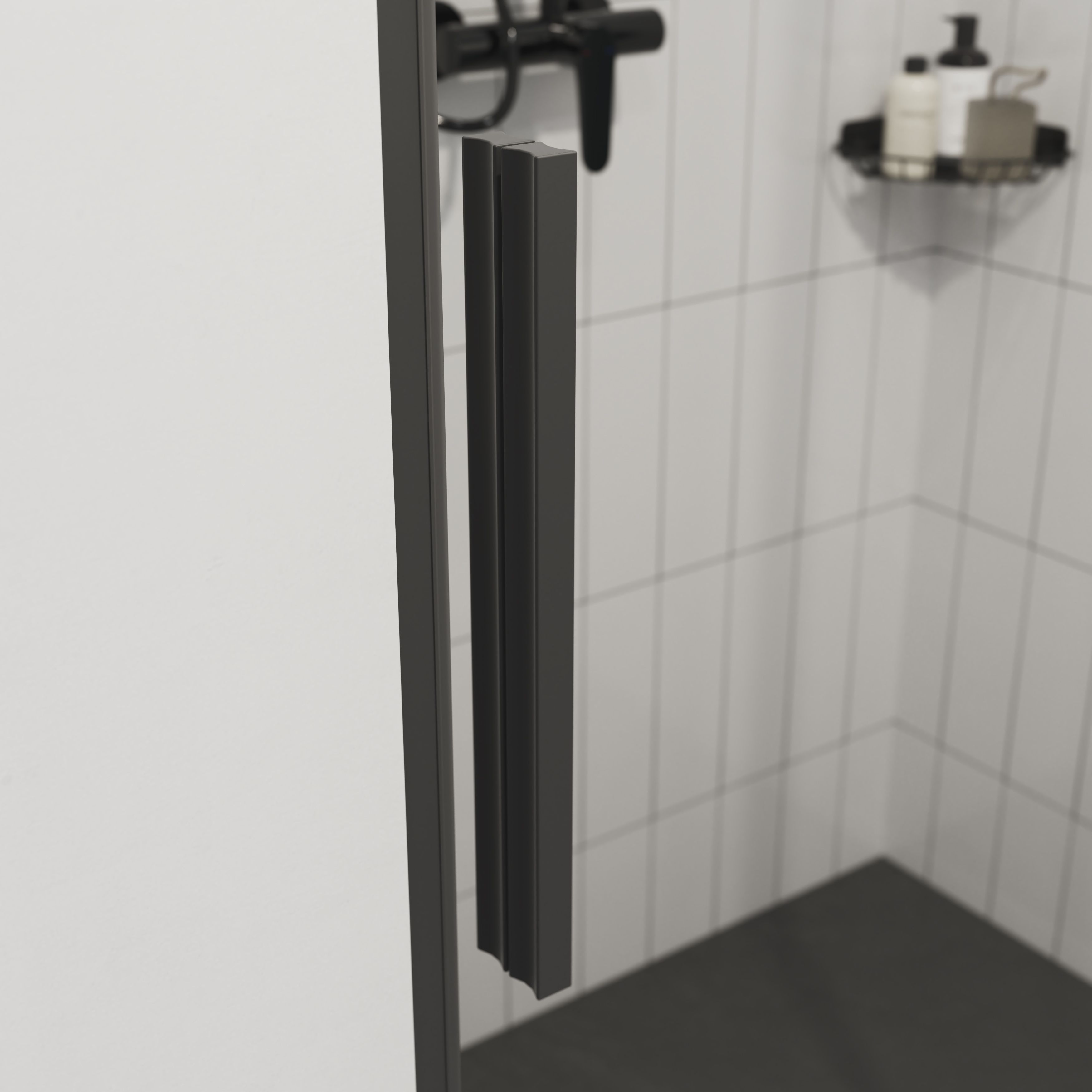 GoodHome Ezili Minimal frame Black Clear Sliding Shower Door (H)195cm (W)138cm