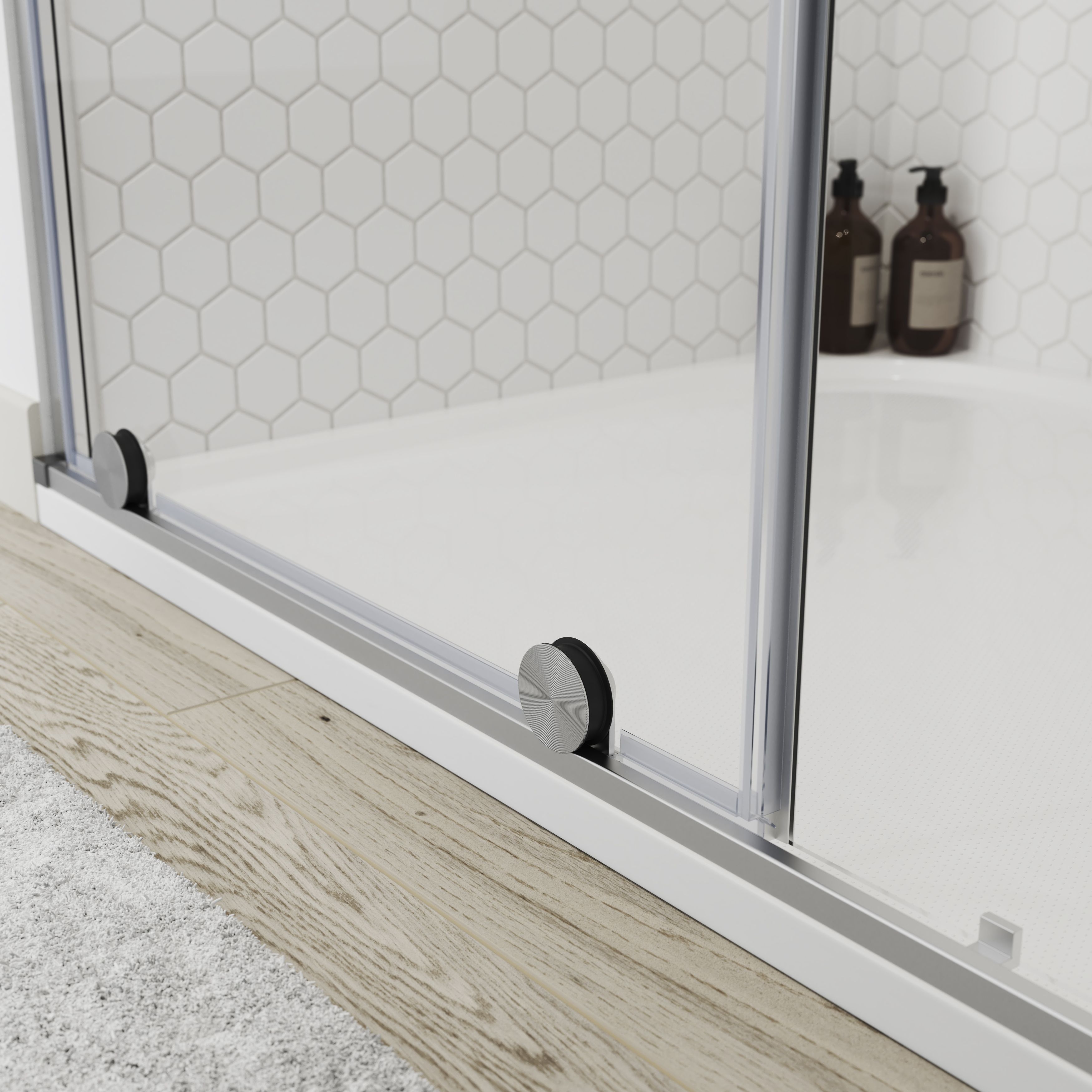 GoodHome Ezili Minimal frame Silver effect Clear Sliding Shower Door (H)195cm (W)118cm