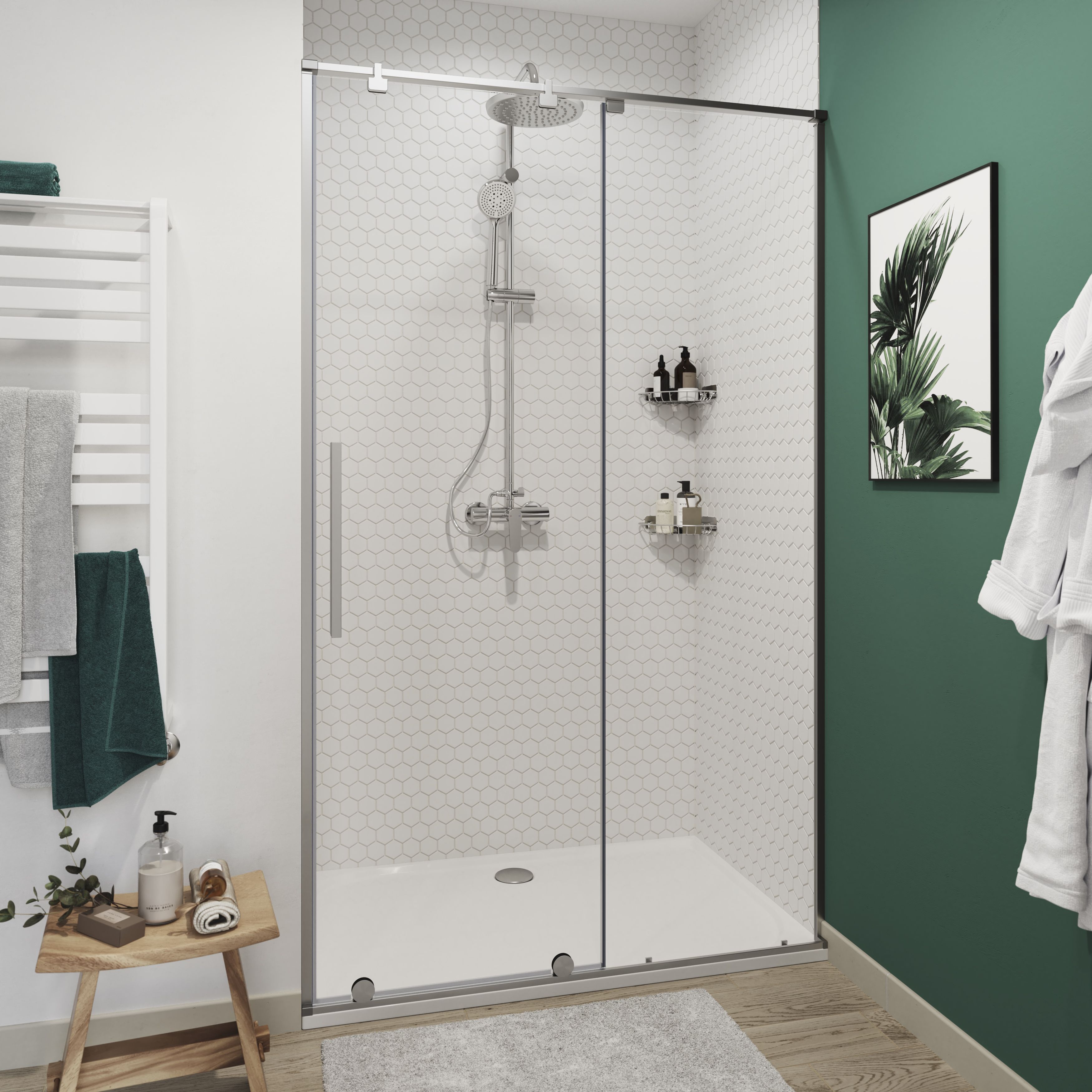 GoodHome Ezili Minimal frame Silver effect Clear Sliding Shower Door (H)195cm (W)98cm