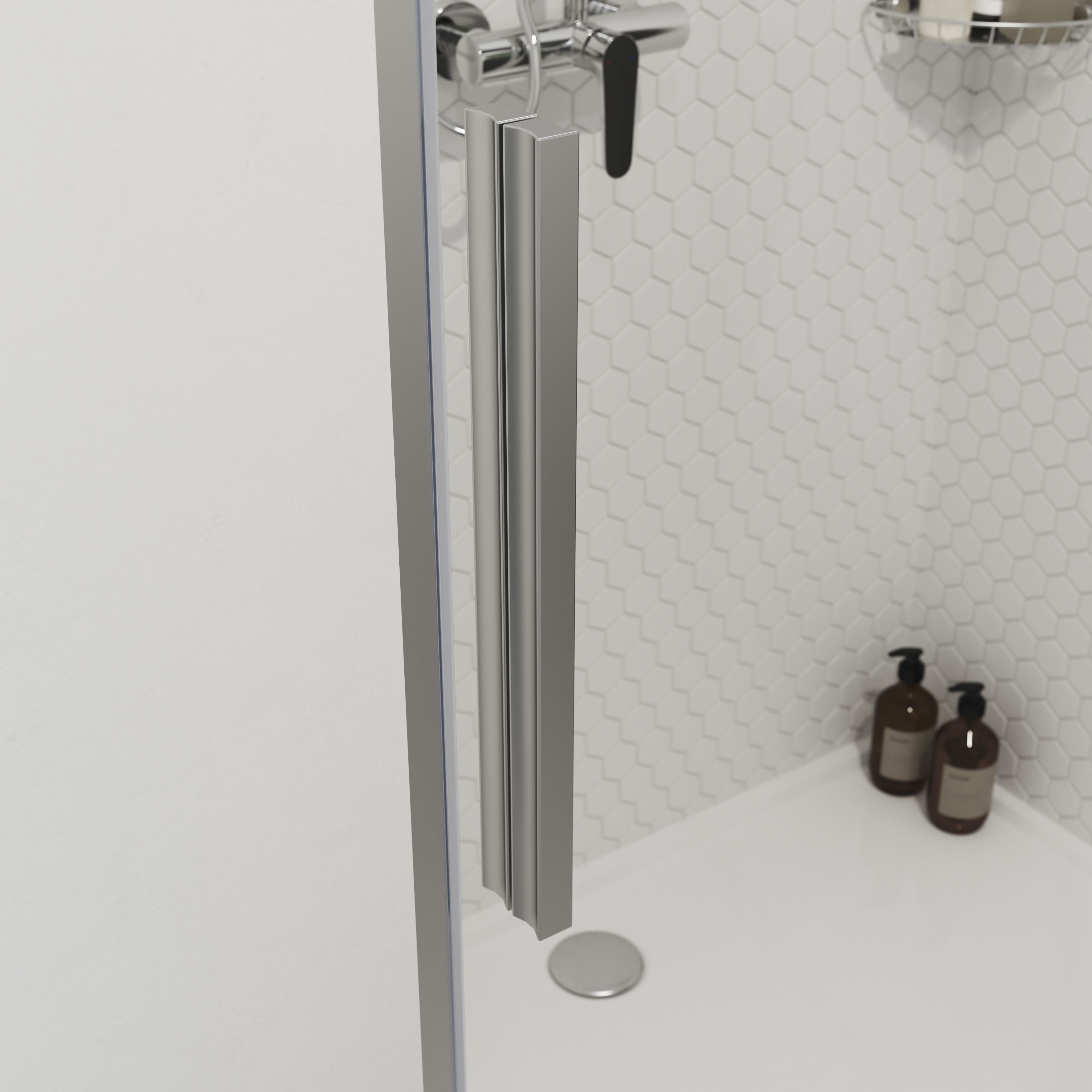 GoodHome Ezili Minimal frame Silver effect Clear Sliding Shower Door (H)195cm (W)98cm