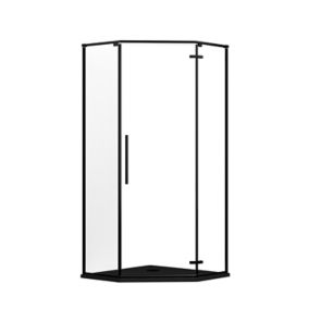 GoodHome Ezili Pentagonal Black frame Corner Shower enclosure with Hinged door (W)890mm (D)890mm