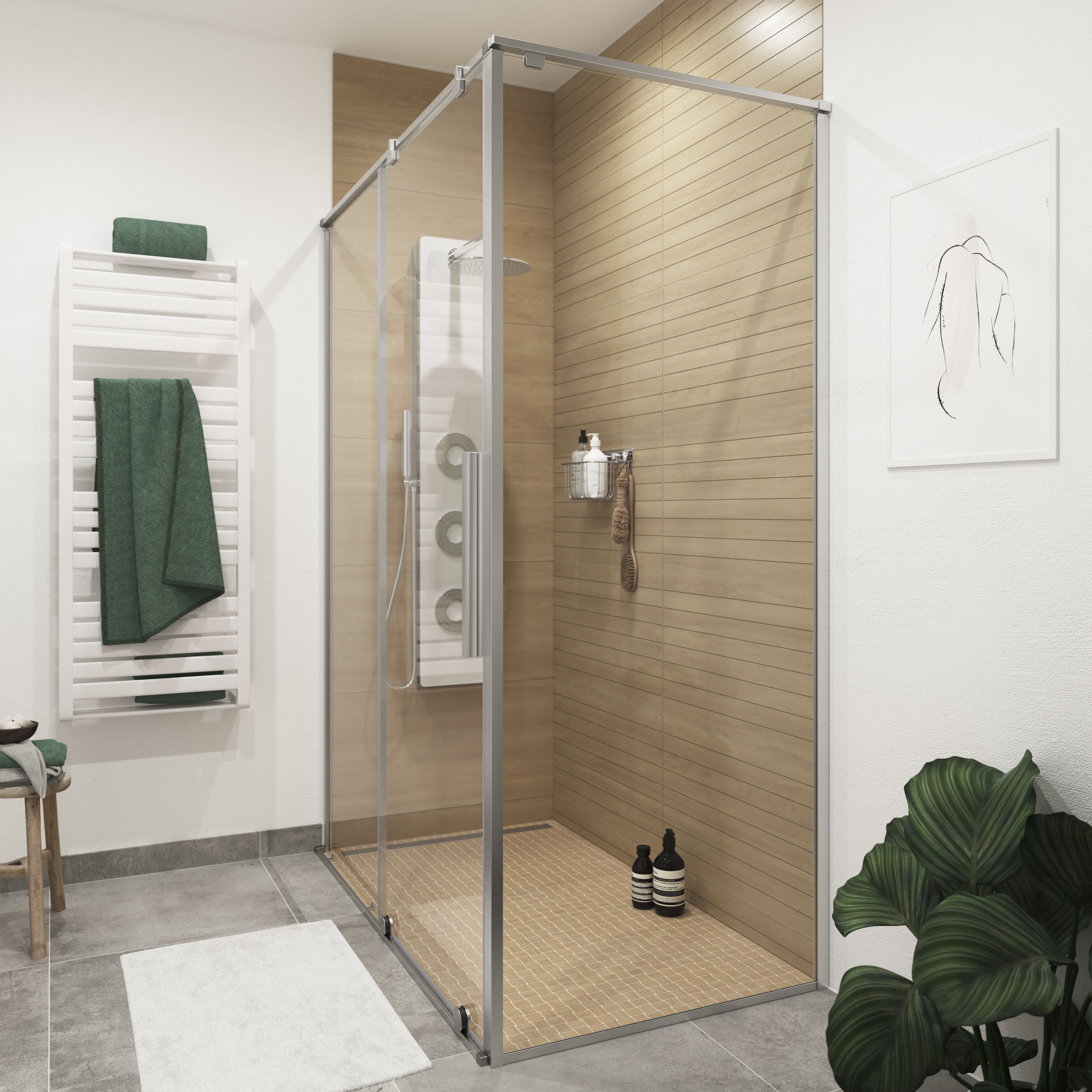 GoodHome Ezili Silver effect Clear glass Fixed Side Shower panel (H)195cm (W)90cm
