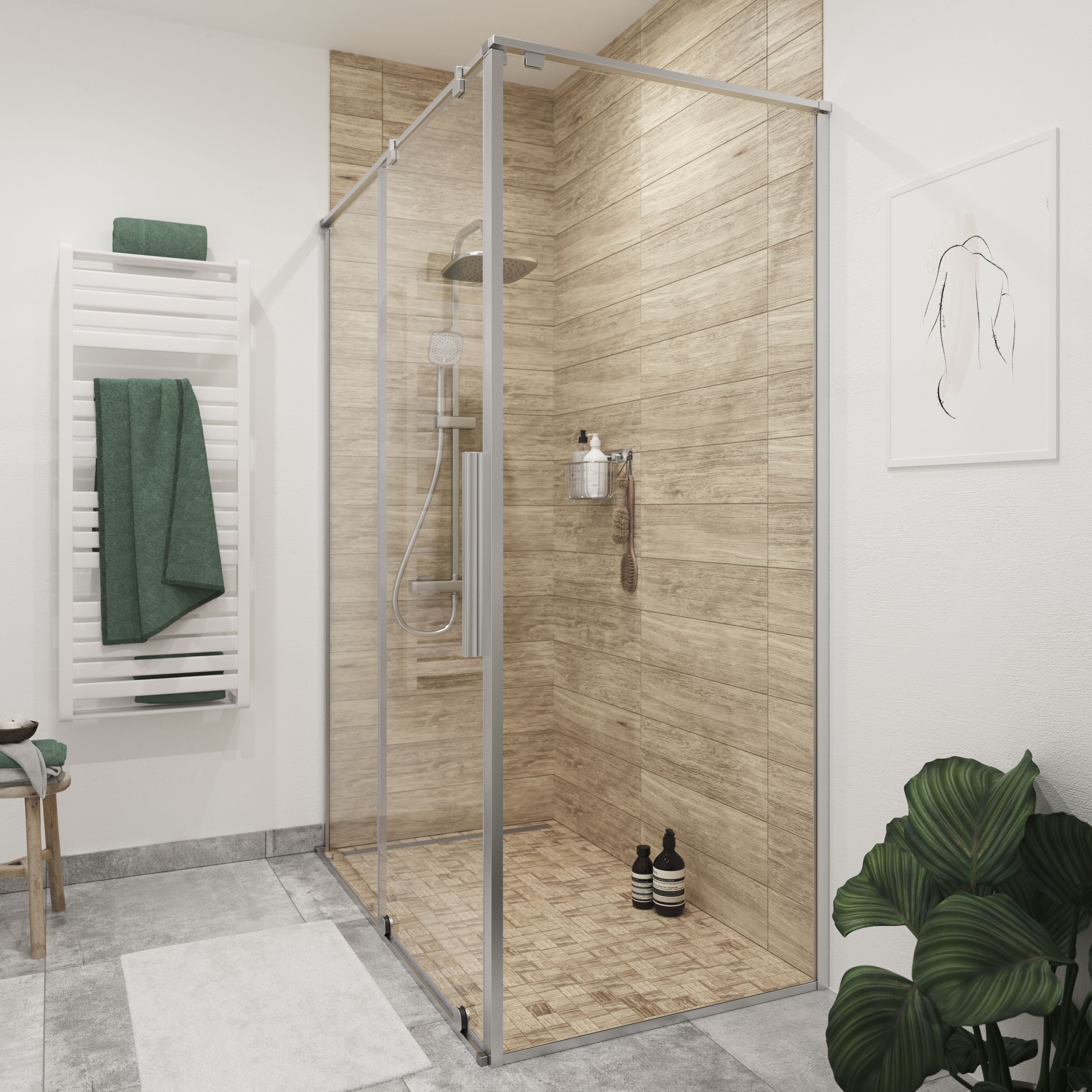 GoodHome Ezili Silver effect Clear glass Fixed Side Shower panel (H)195cm (W)90cm