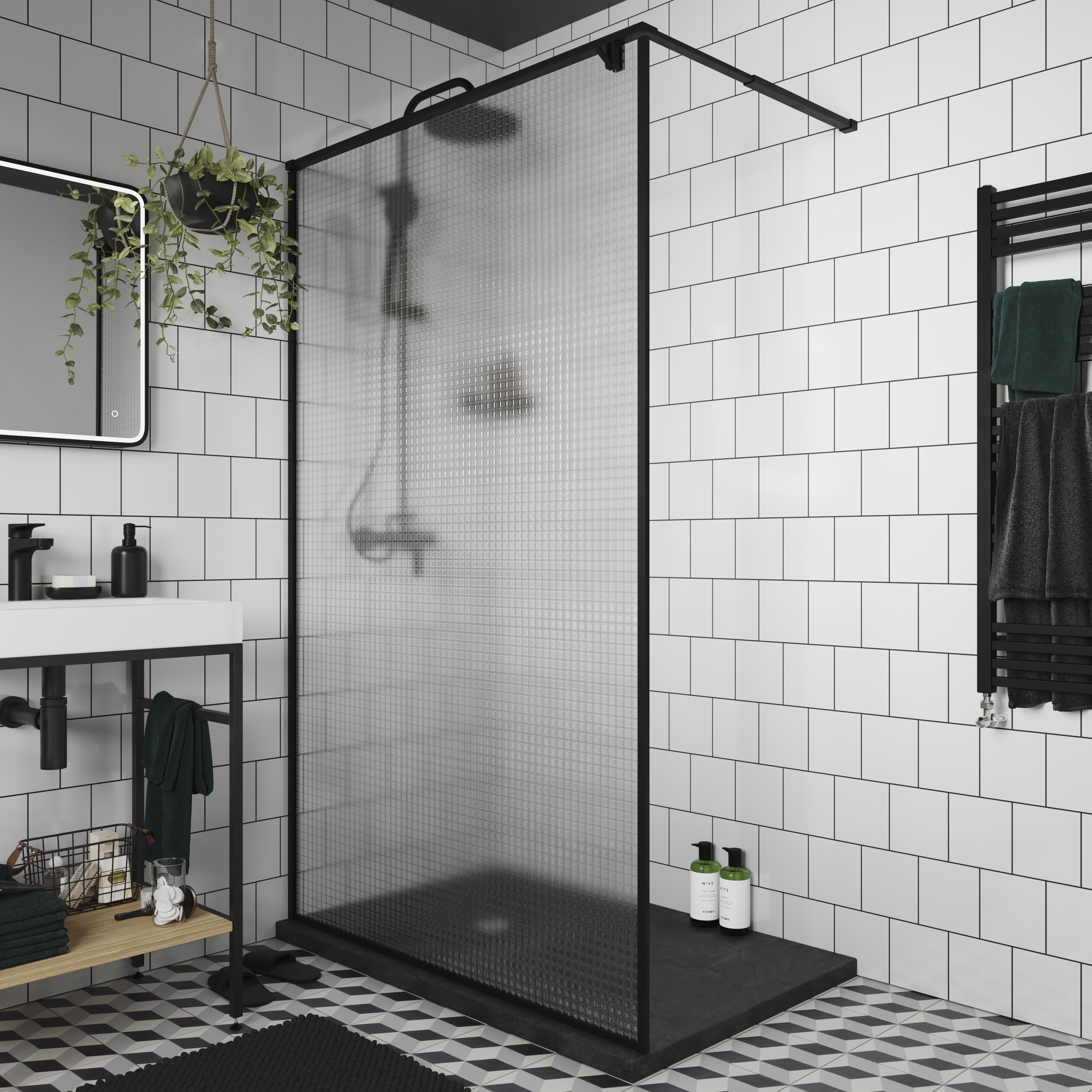 GoodHome Ezili Textured glass Minimal frame Walk-in Wet room glass screen (H)195cm (W)120cm