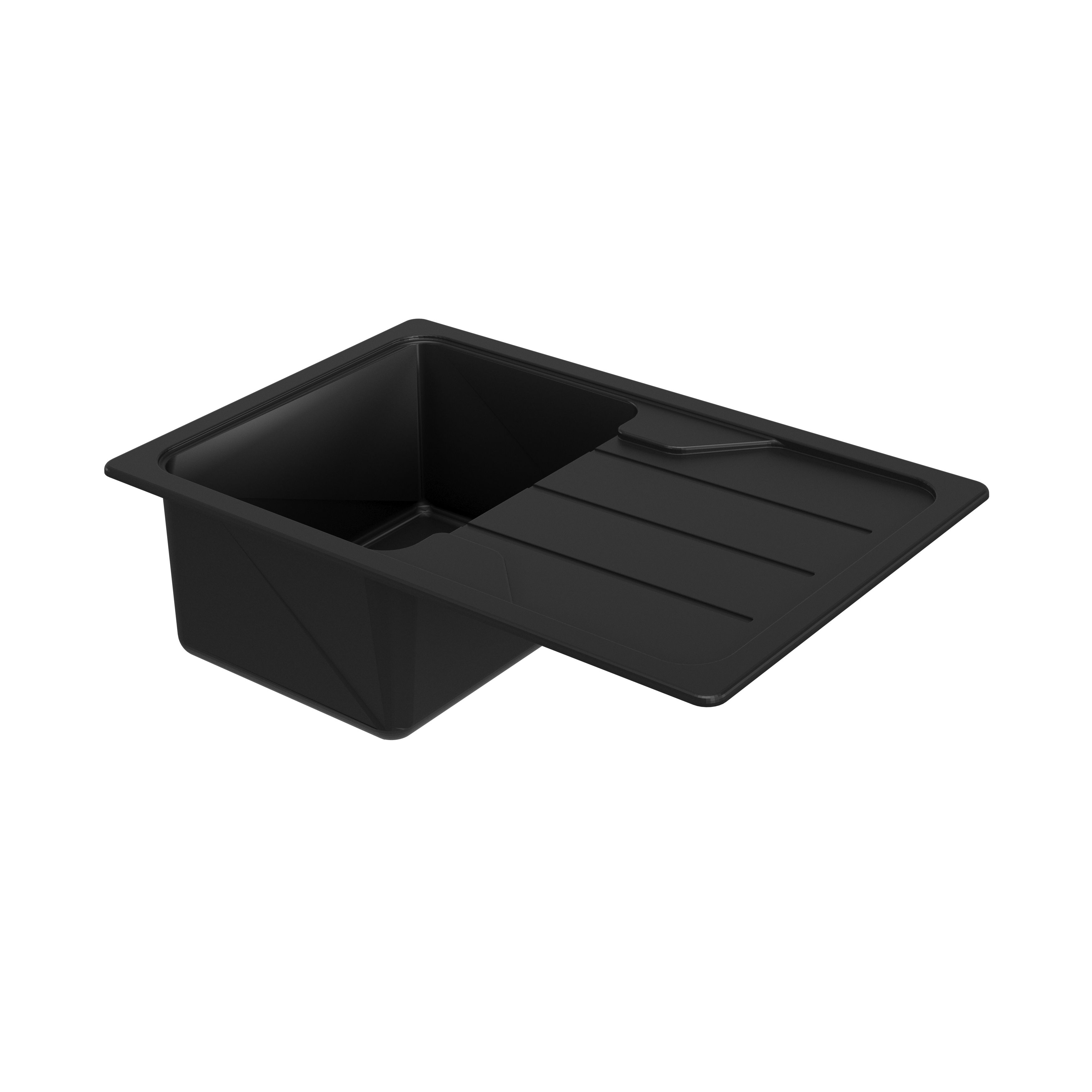 GoodHome Fatali Black Composite quartz 1 Bowl Sink & drainer 500mm x 780mm