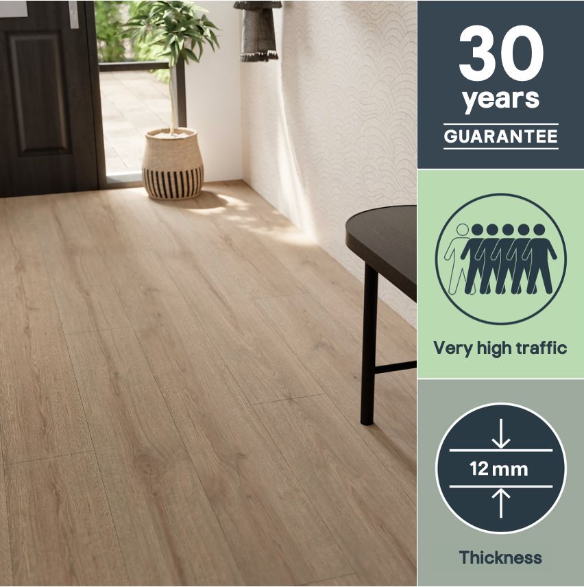 GoodHome Faversham Natural oak effect Structured Laminate Flooring, 1.99m²