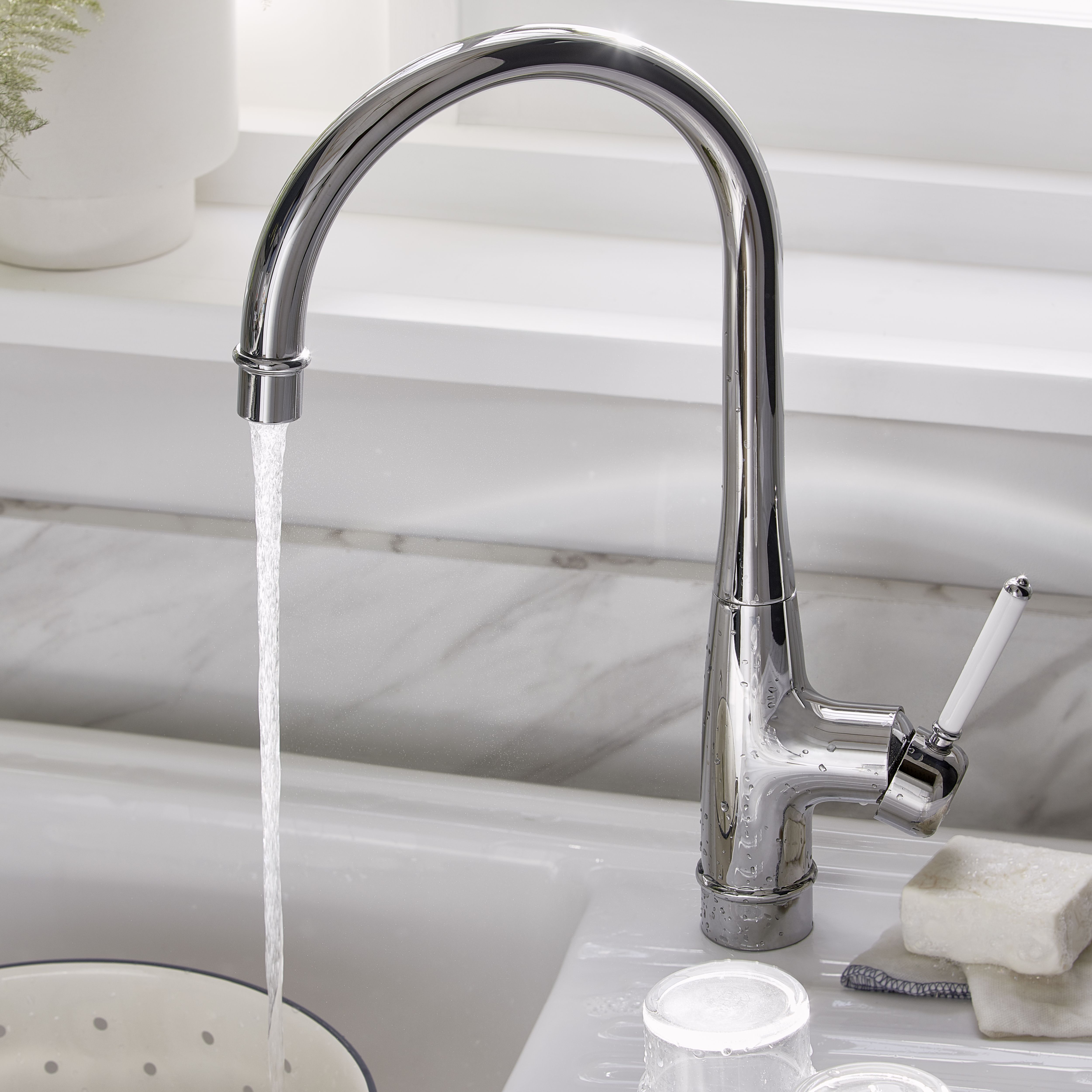 GoodHome Filbert Silver Chrome effect Kitchen Side lever Tap