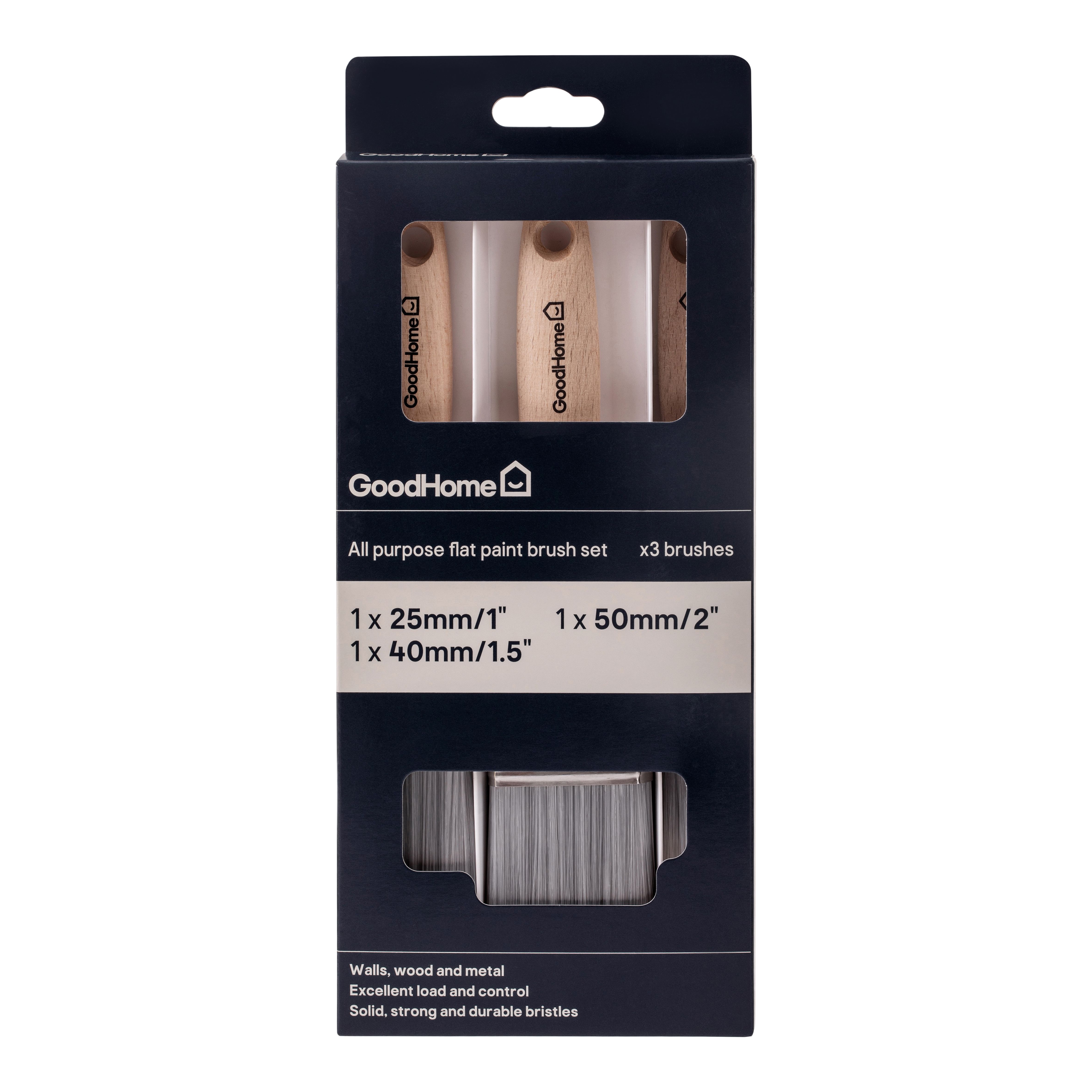GoodHome Fine filament tip Paint brush, Set of 3 - 1" 1½" & 2"