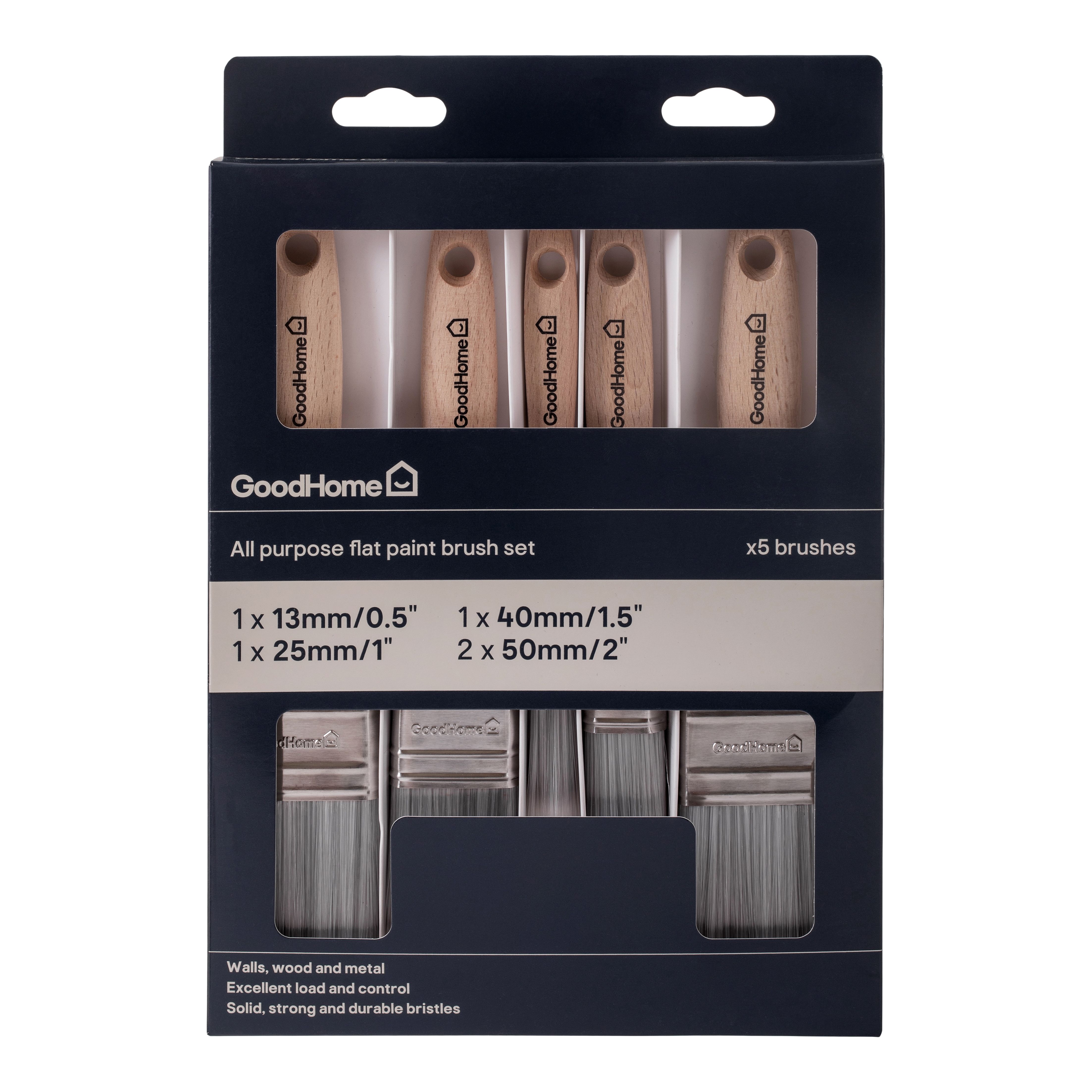 GoodHome Fine filament tip Paint brush, Set of 5 - 0.5" 1" 1.5" & 2"