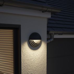 GoodHome Fixed Matt Black Mains-powered Integrated LED Outdoor Wall light 400lm (Dia)24cm