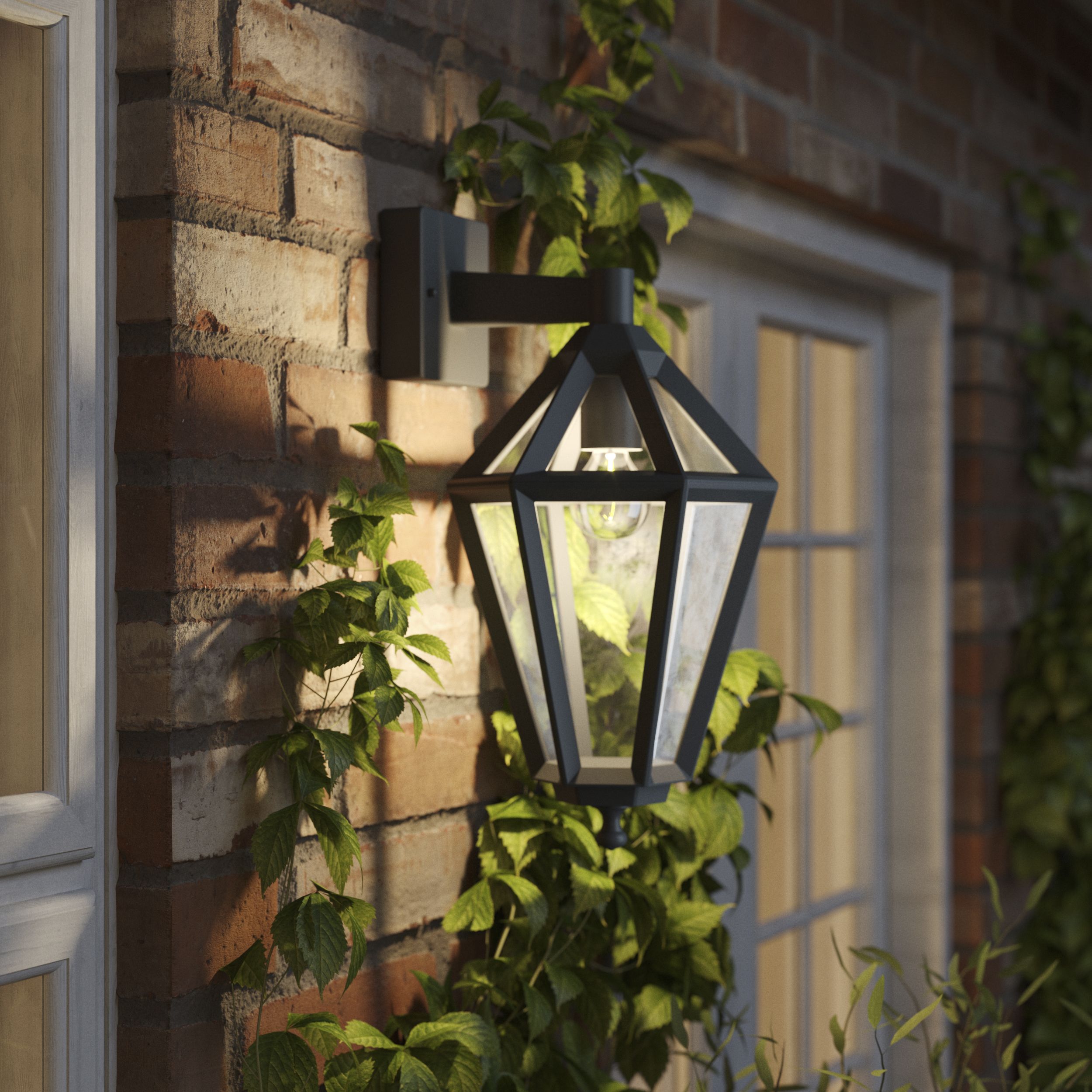 GoodHome Fixed Matt Black Mains-powered Outdoor Down Wall Light ...