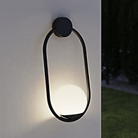 GoodHome Fixed Matt Black Mains-powered Outdoor Wall light (Dia)16cm