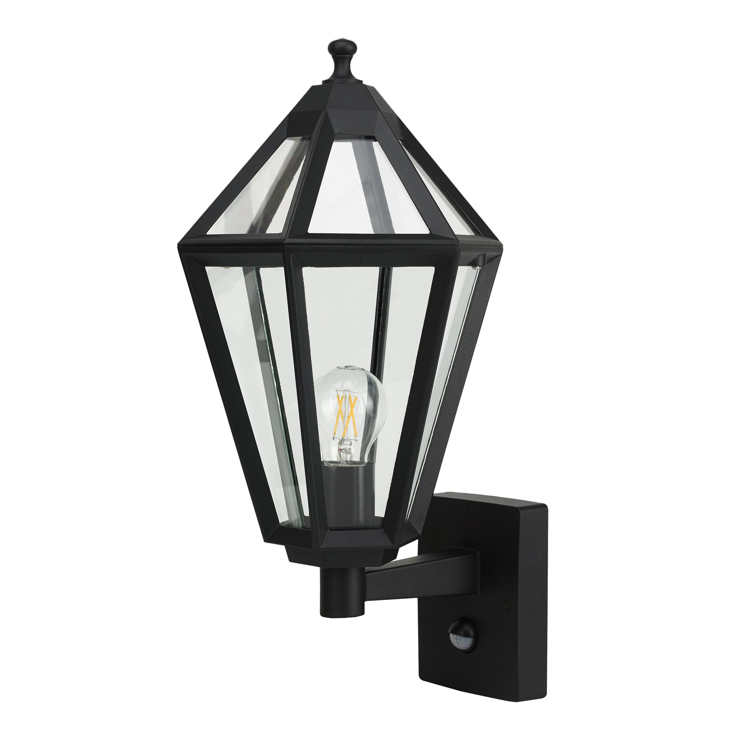 GoodHome Fixed Matt Black PIR Motion sensor Outdoor Wall light 25W