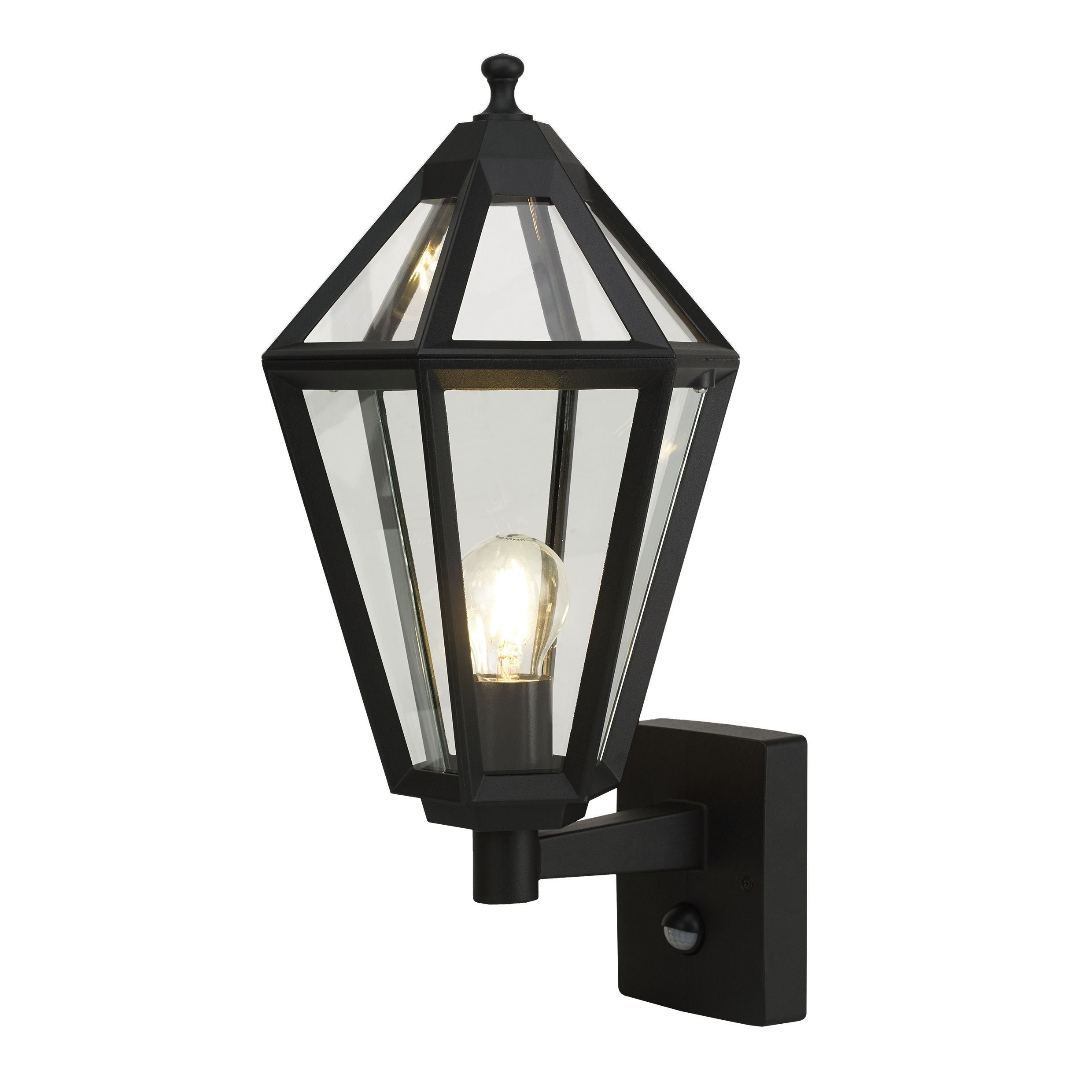 GoodHome Fixed Matt Black PIR Motion sensor Outdoor Wall light 25W