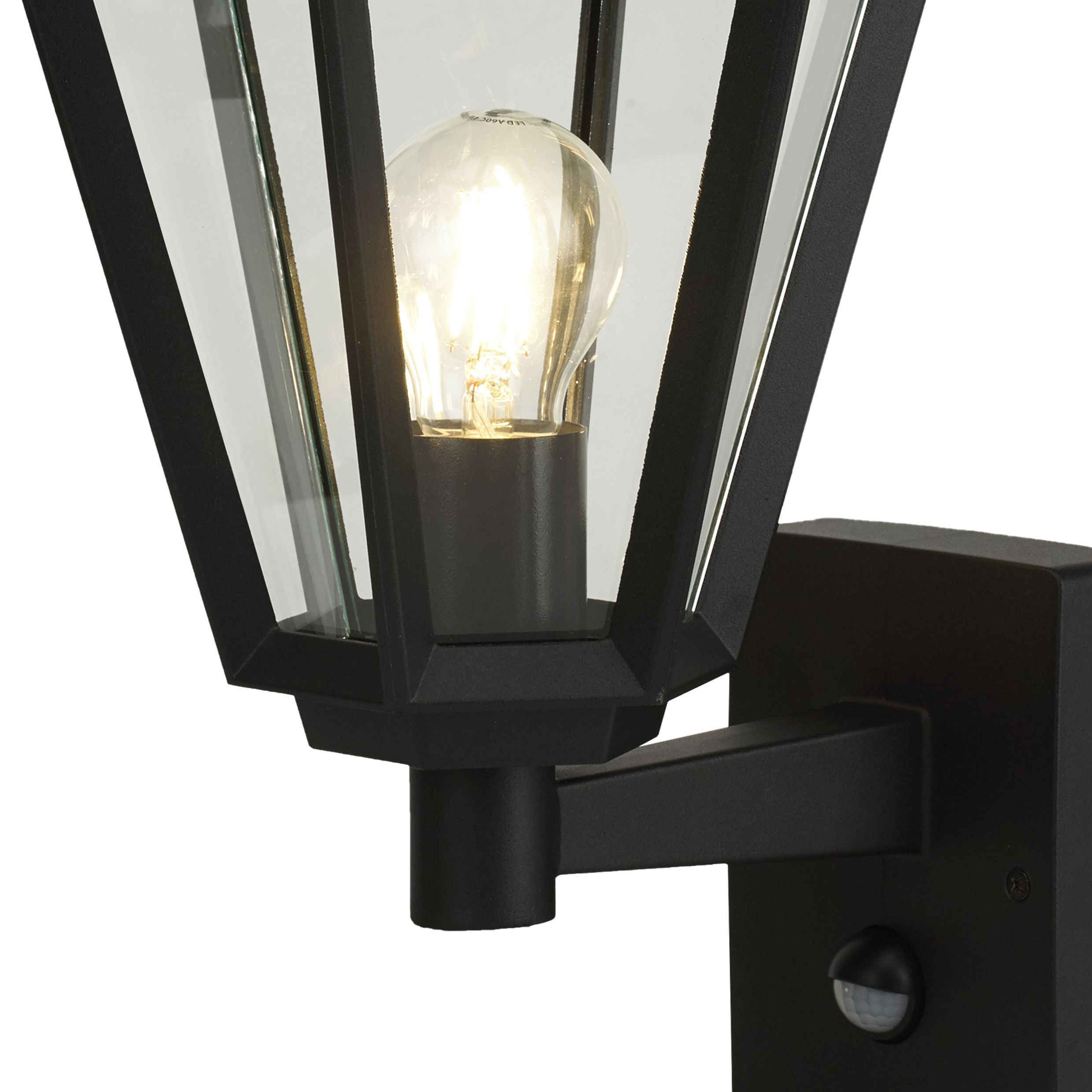 GoodHome Fixed Matt Black PIR Motion sensor Outdoor Wall light 25W