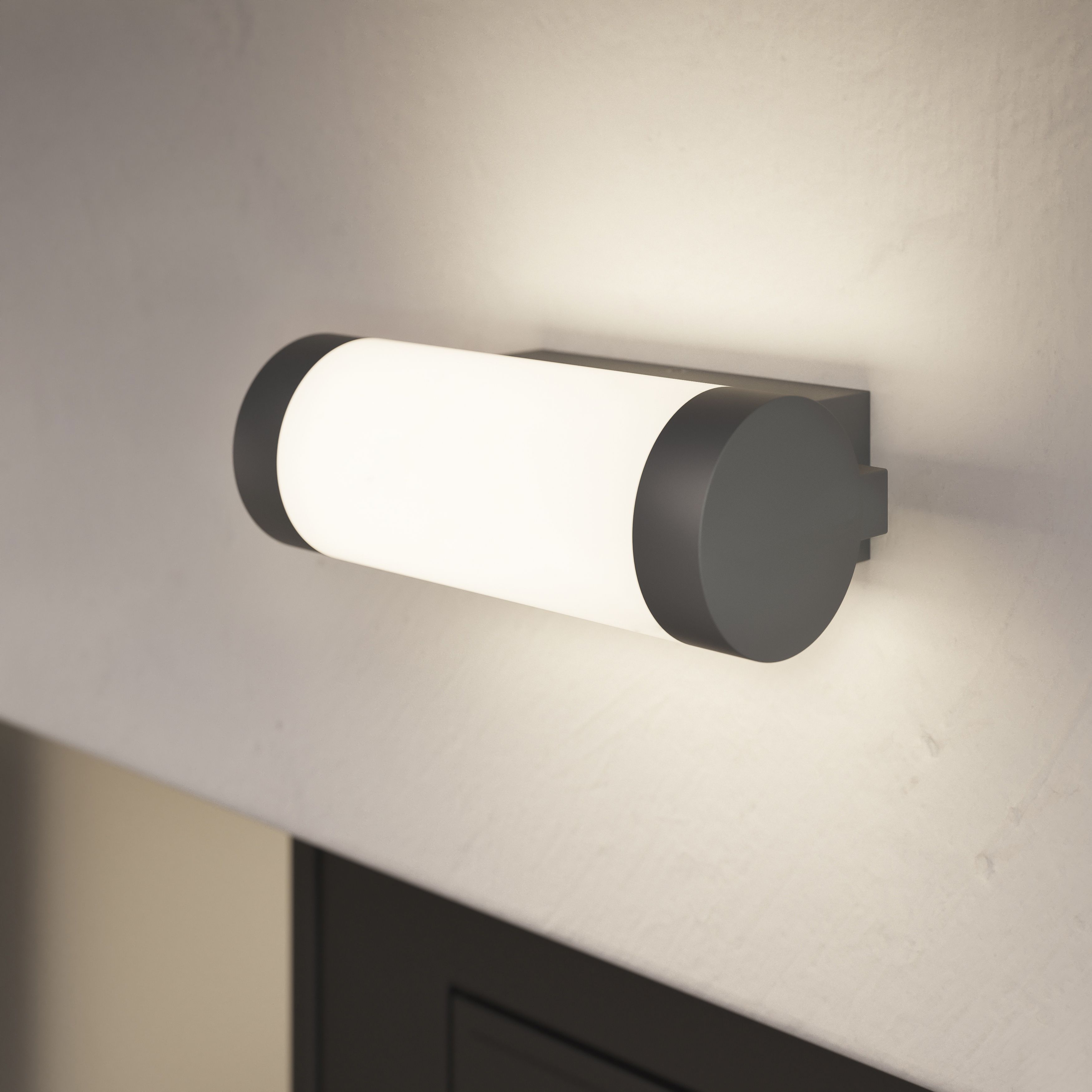 GoodHome Fixed Matt Dark grey Mains-powered Integrated LED Outdoor Wall light 900lm (Dia)7.6cm