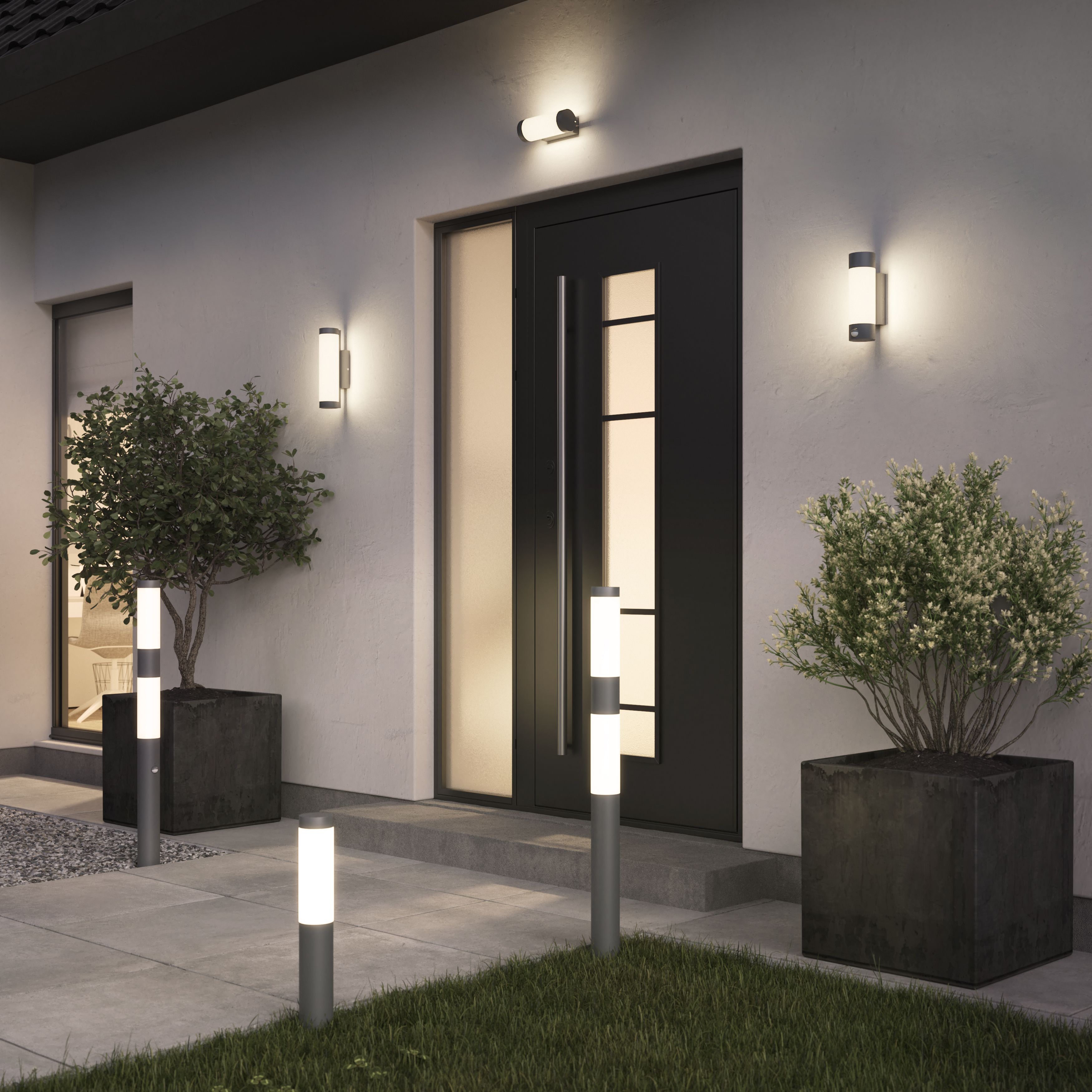 GoodHome Fixed Matt Dark grey Mains-powered Integrated LED Outdoor Wall light 900lm (Dia)7.6cm