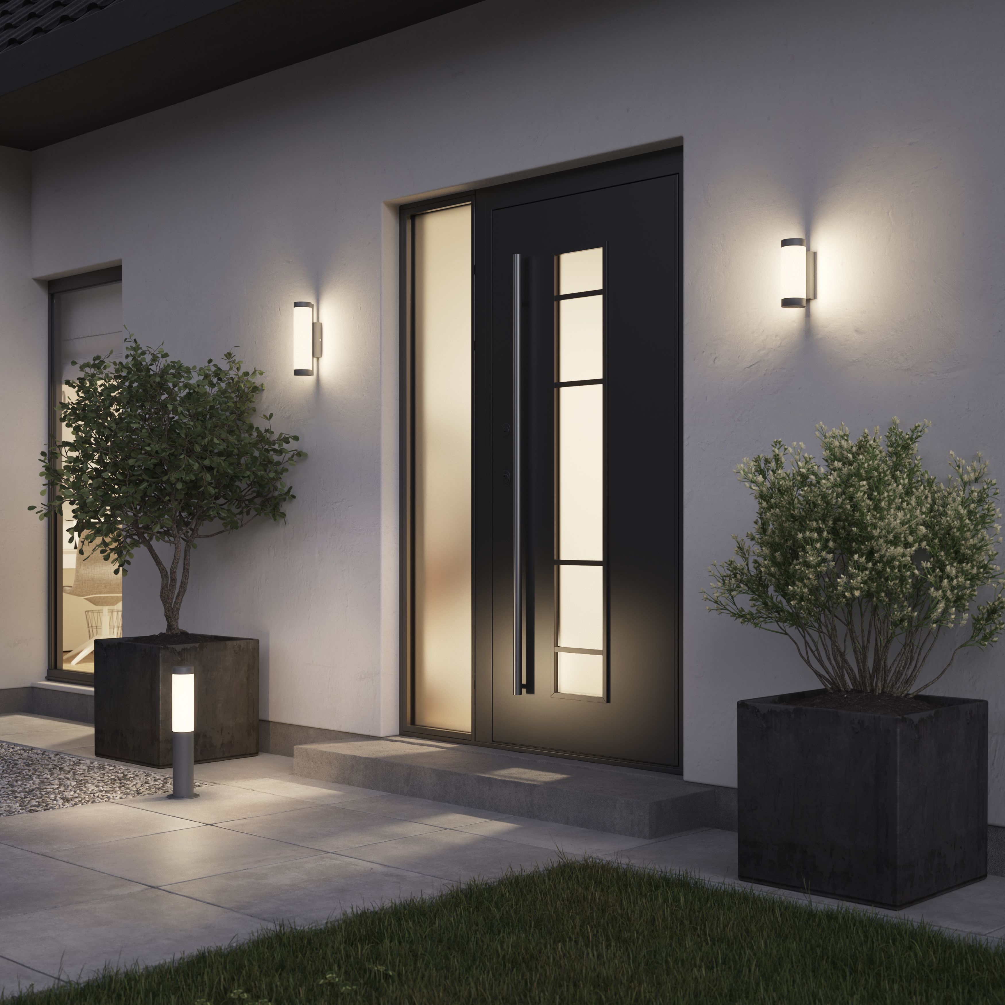 GoodHome Fixed Matt Dark grey Mains-powered Integrated LED Outdoor Wall light 900lm (Dia)7.6cm