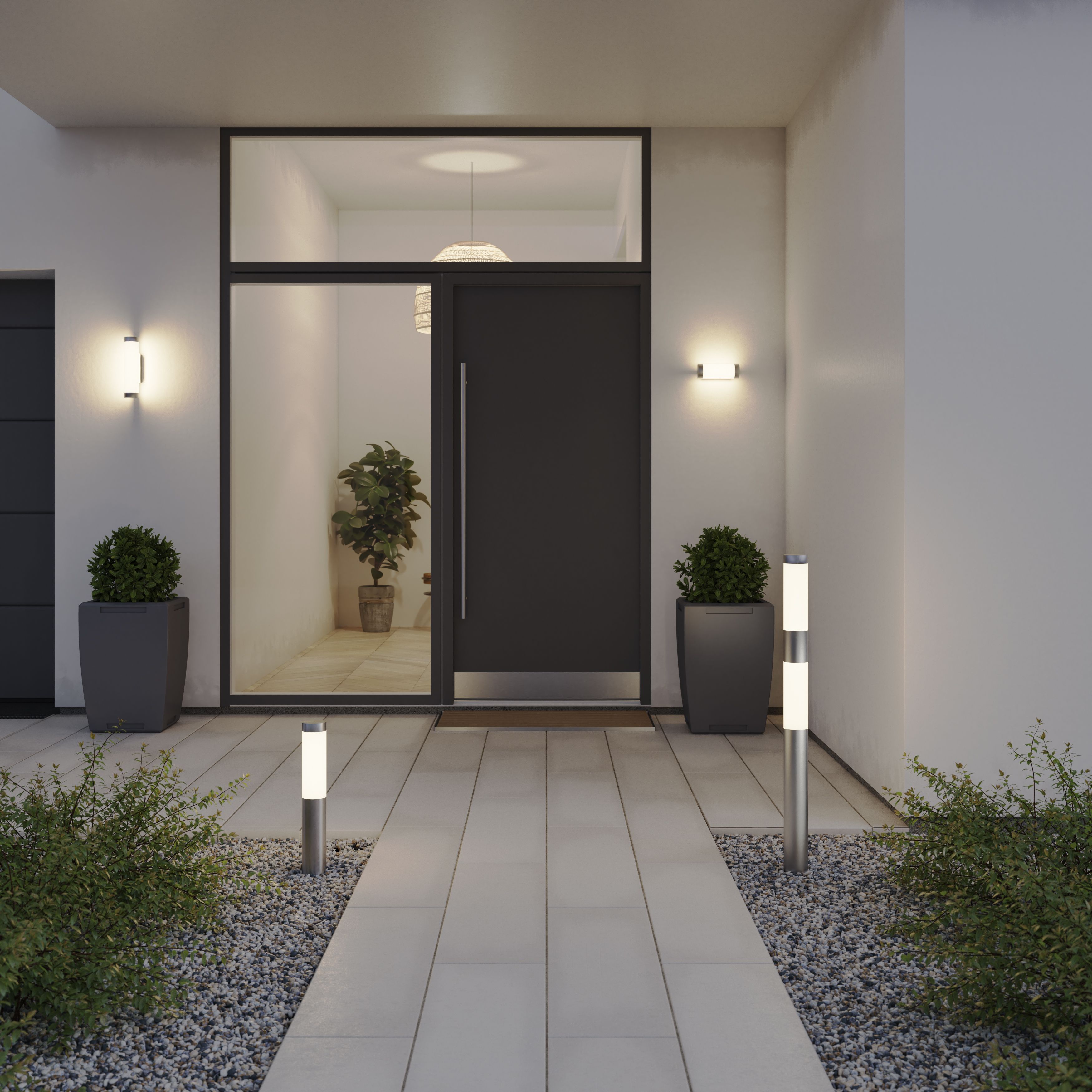 GoodHome Fixed Stainless steel Mains-powered Integrated LED Outdoor Wall light 1400lm (Dia)7.6cm