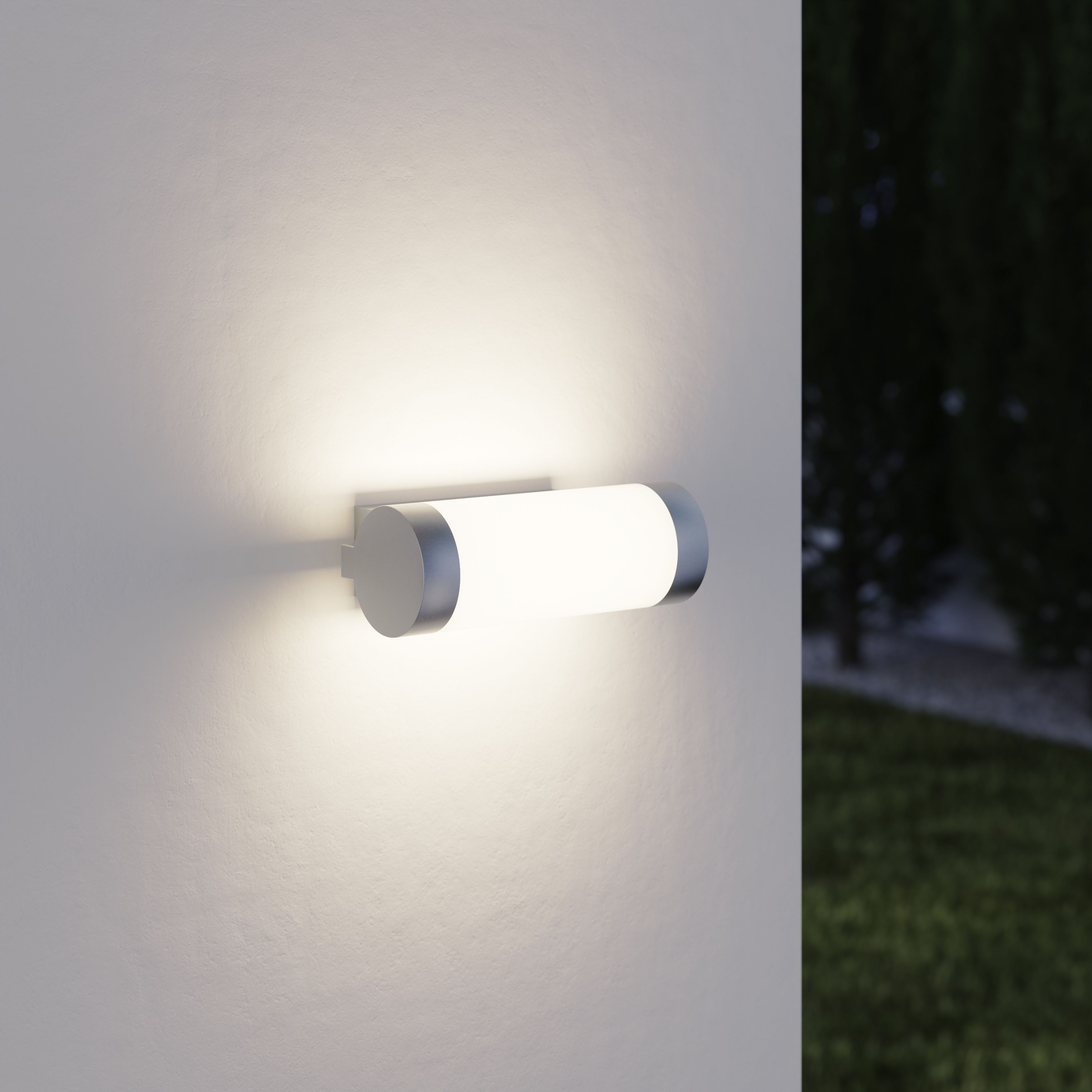 GoodHome Fixed Stainless steel Mains-powered Integrated LED Outdoor Wall light 900lm (Dia)7.6cm