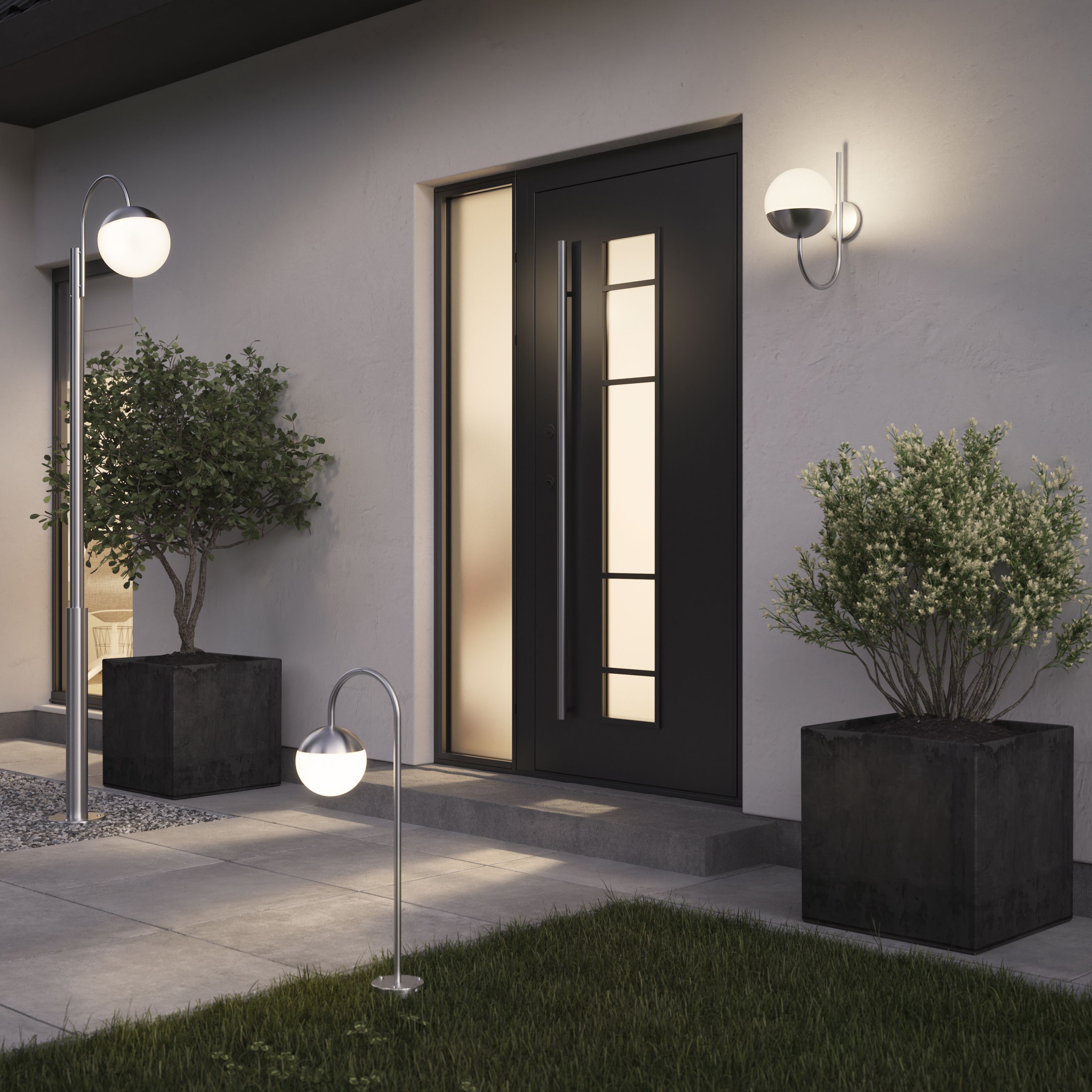 GoodHome Fixed Stainless steel Mains-powered Outdoor Wall light (Dia)20.5cm