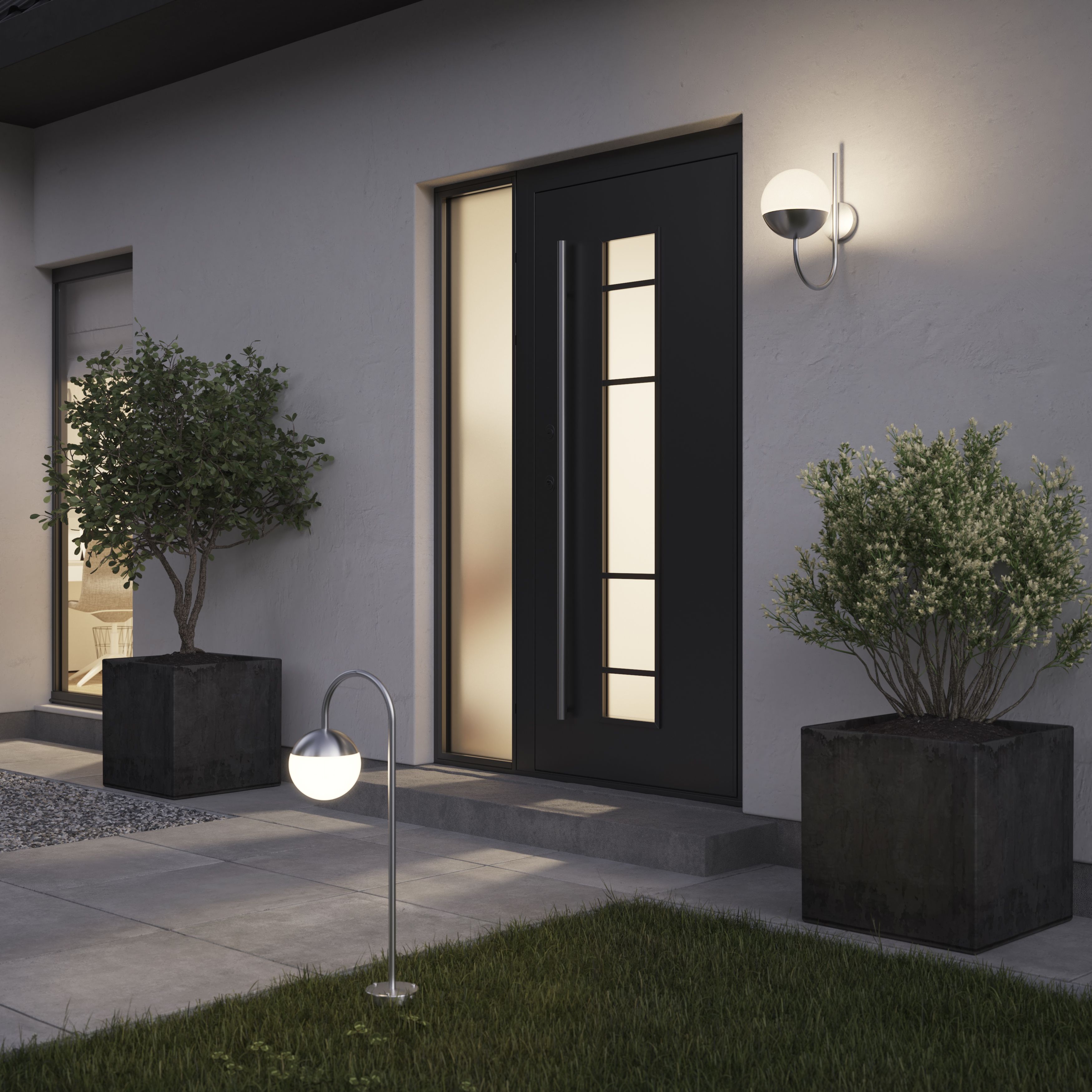 GoodHome Fixed Stainless steel Mains-powered Outdoor Wall light (Dia)20.5cm
