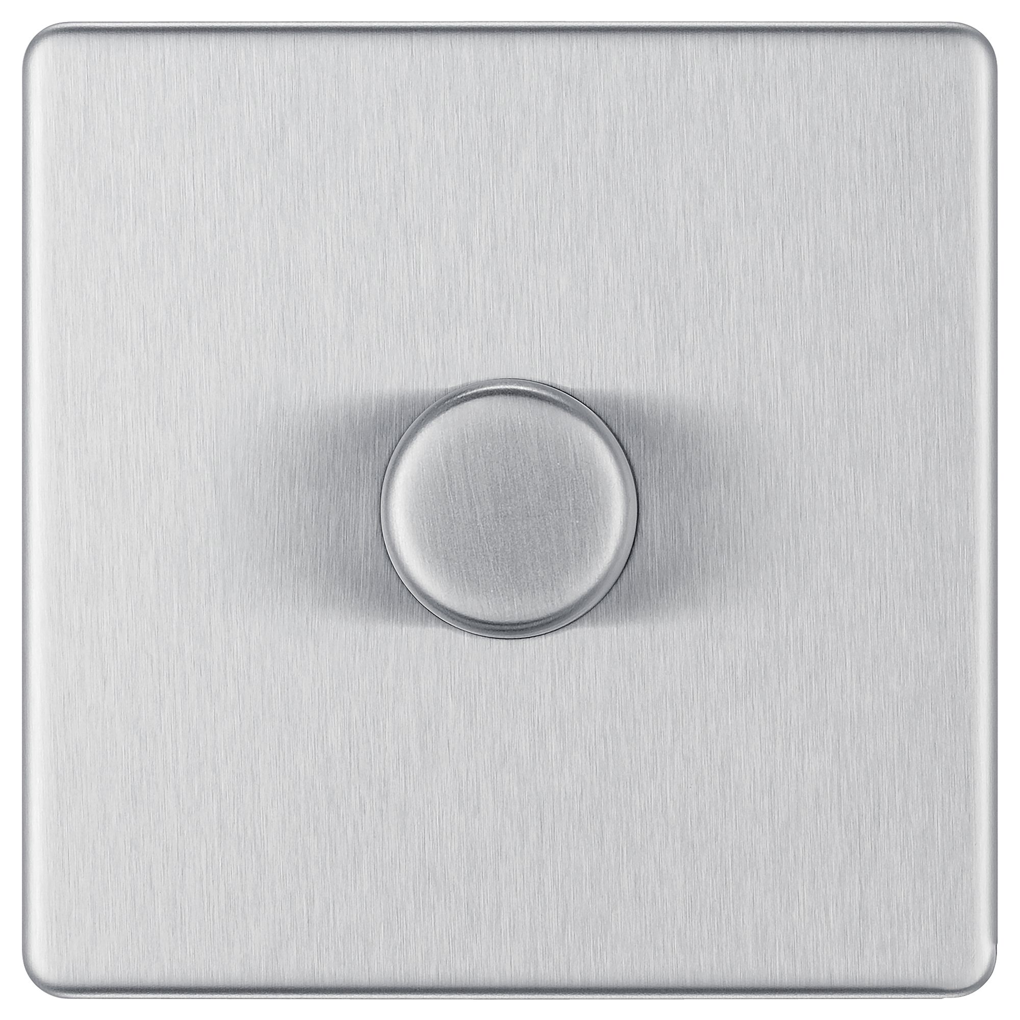 GoodHome Flat profile Single 2 way 200W Screwless Dimmer switch Silver 1 gang