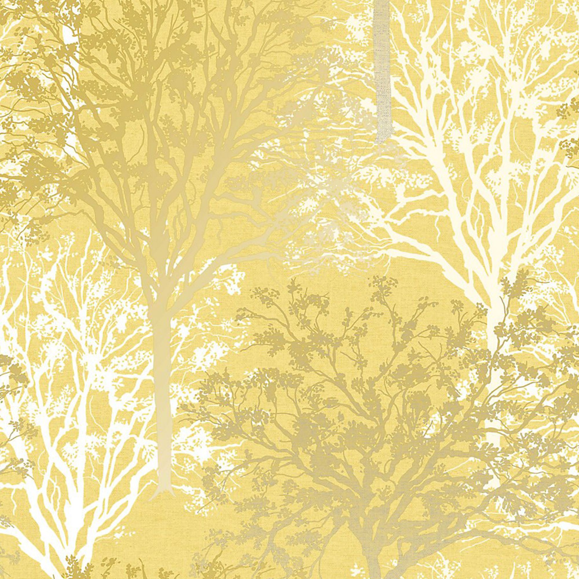 GoodHome Foxhill Yellow Metallic effect Trees Smooth Wallpaper