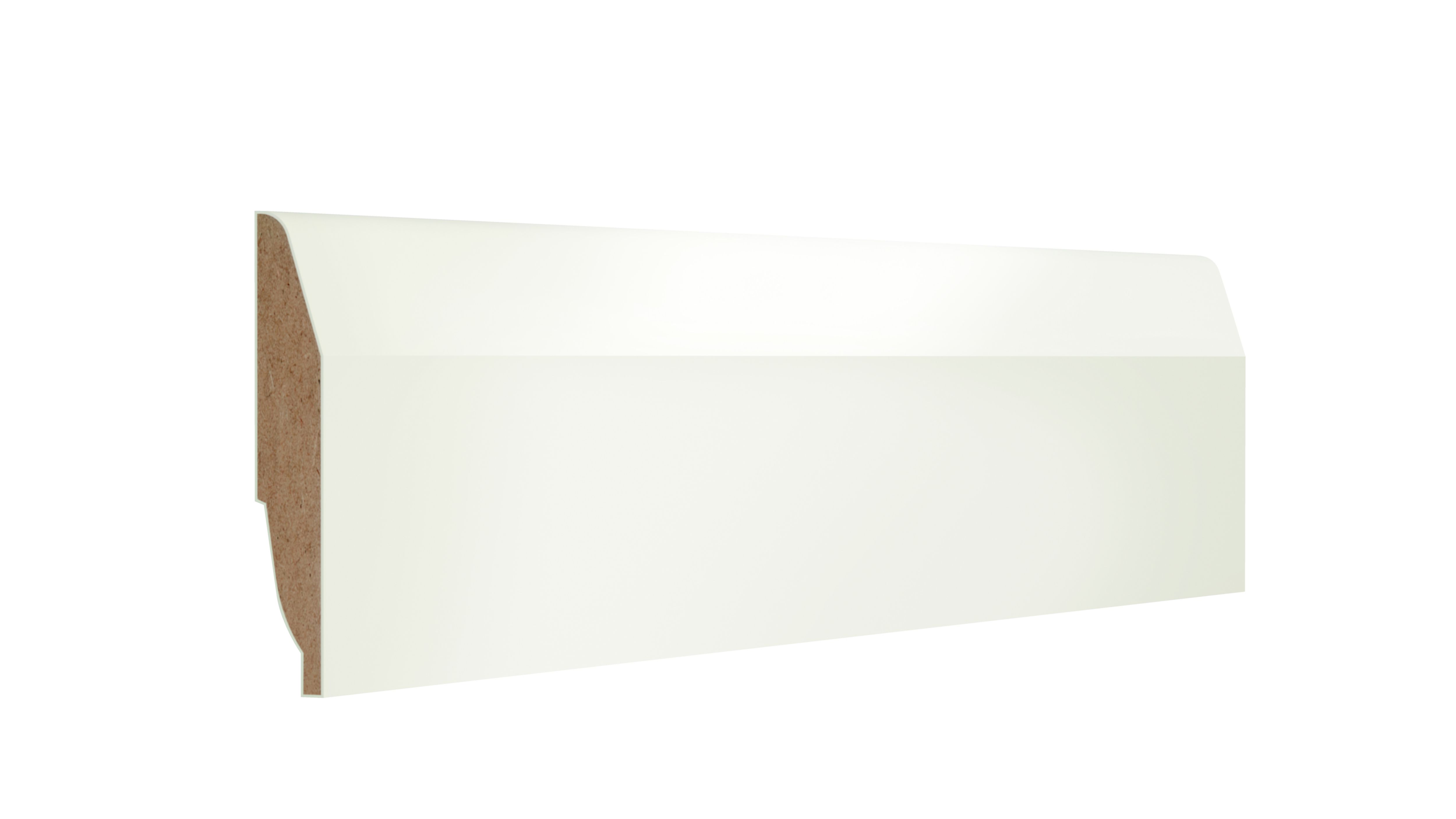 GoodHome Fully finished White MDF Chamfered & ovolo Skirting board (L)2.4m (T)14.5mm