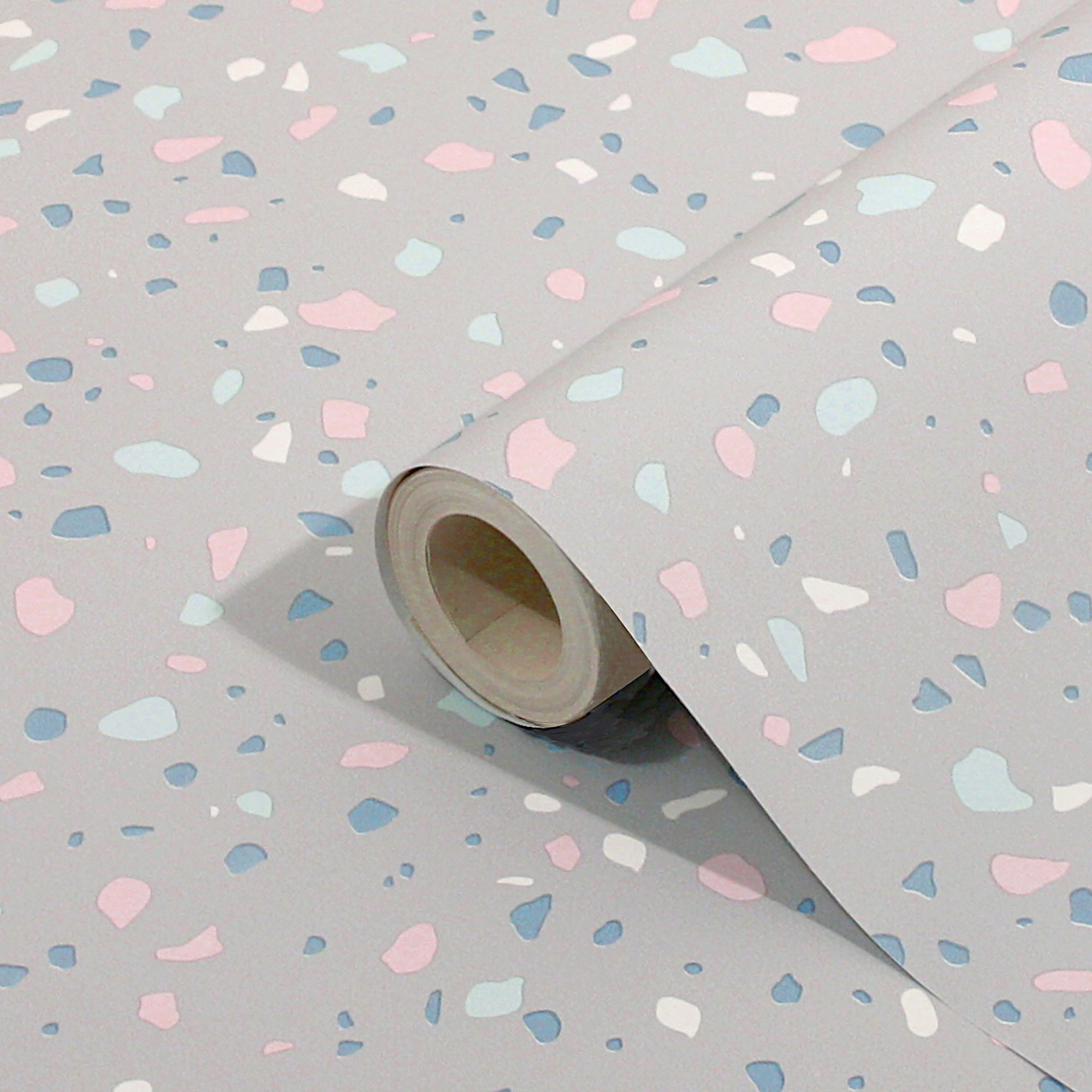 GoodHome Fusca Grey Terrazzo effect Textured Wallpaper Tradepoint