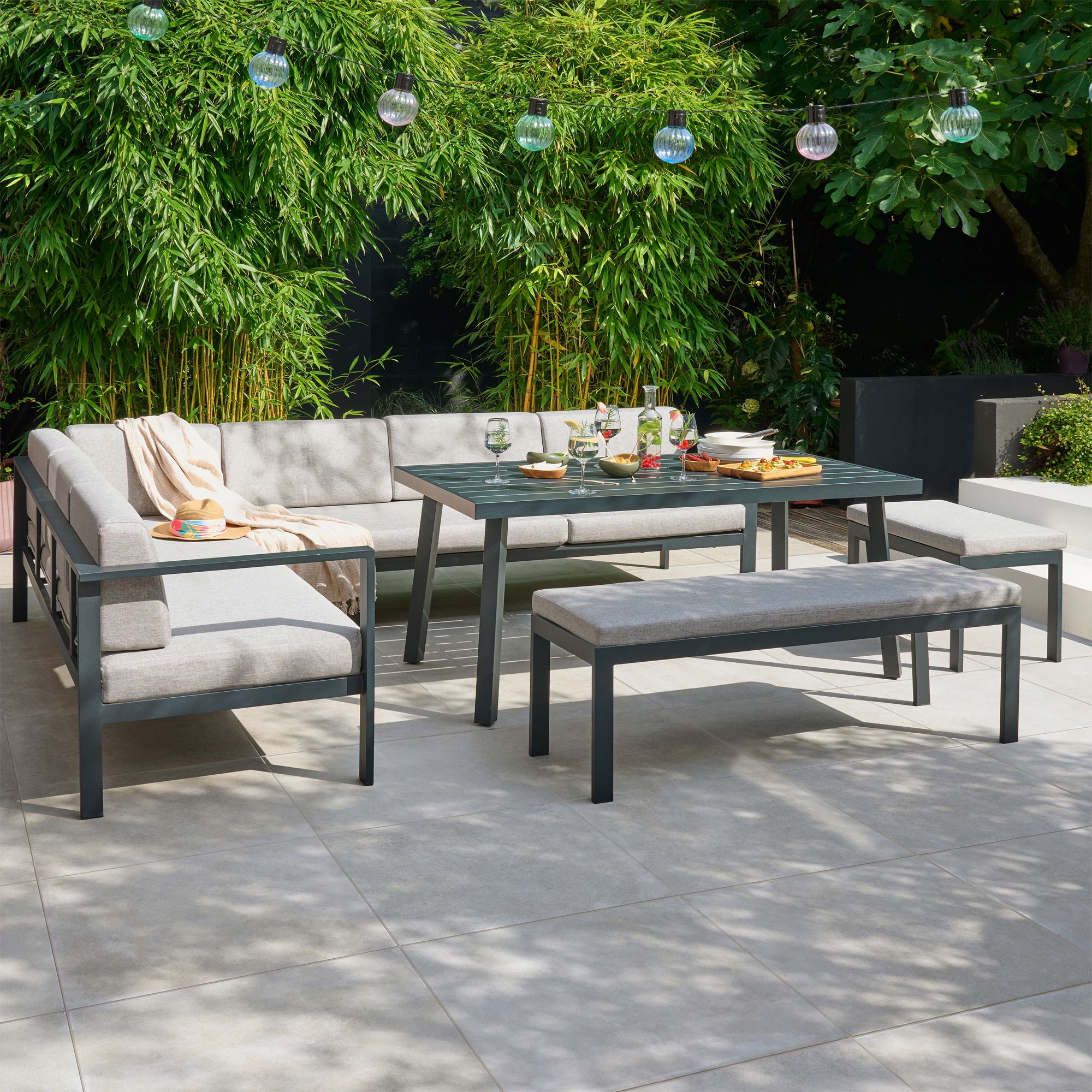 GoodHome Galini Black 10 Seater Modular corner Garden furniture set