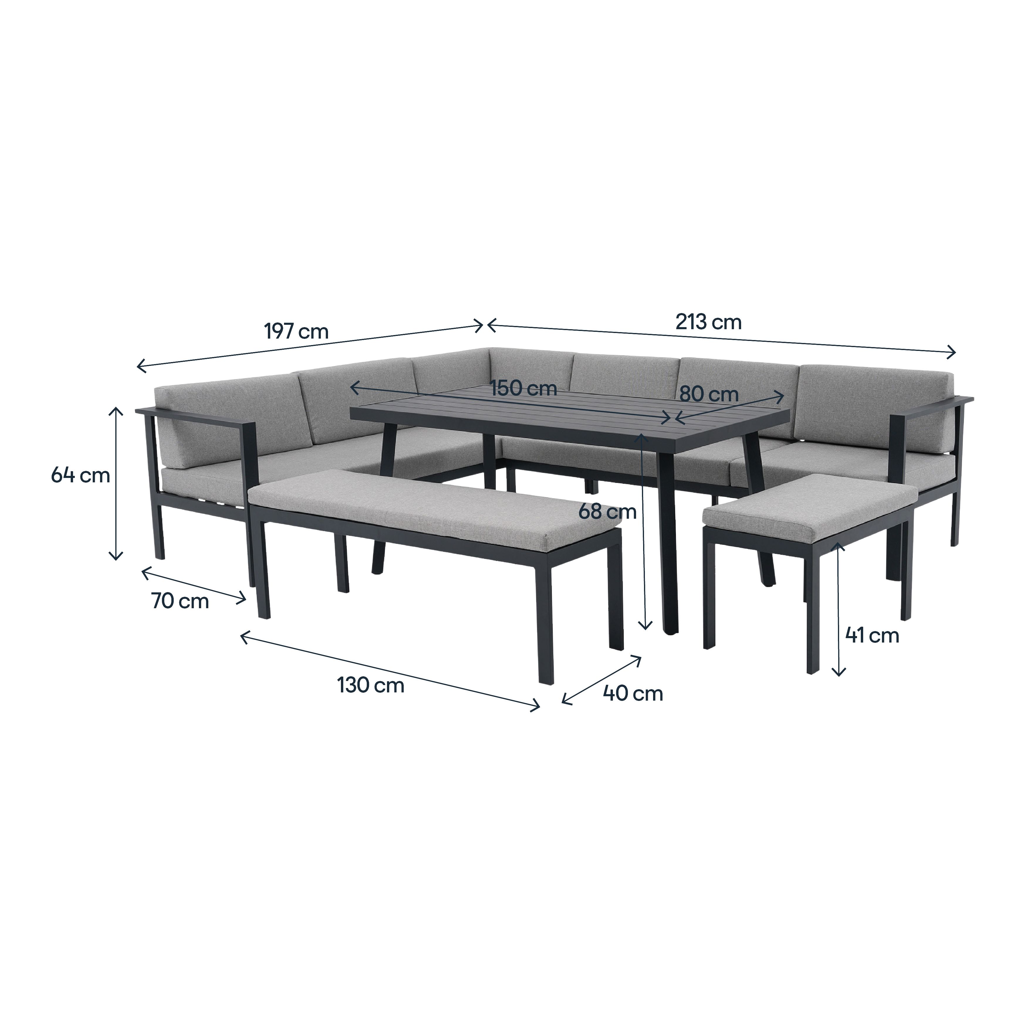 GoodHome Galini Black 10 Seater Modular corner Garden furniture set
