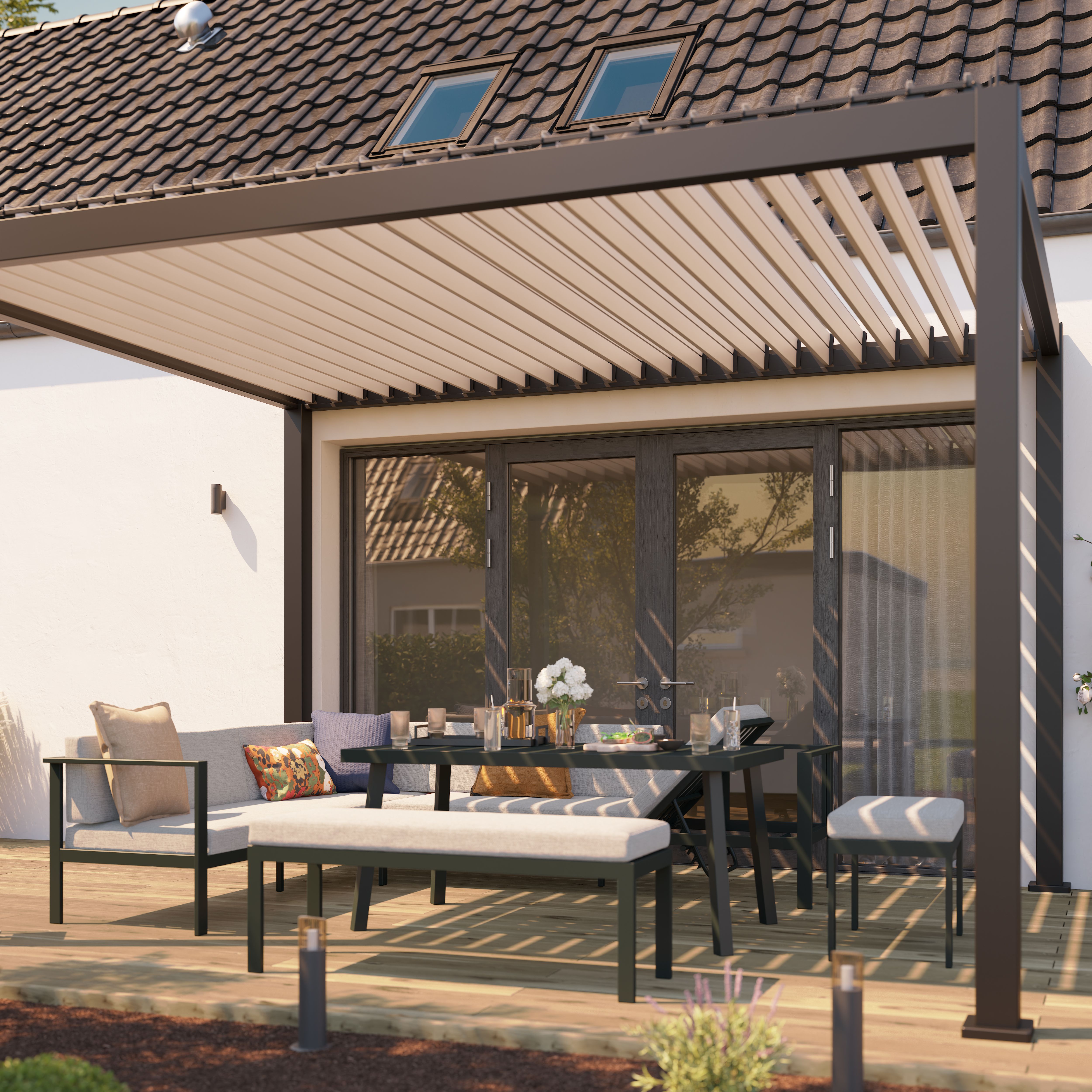 GoodHome Galini Black 10 Seater Modular corner Garden furniture set