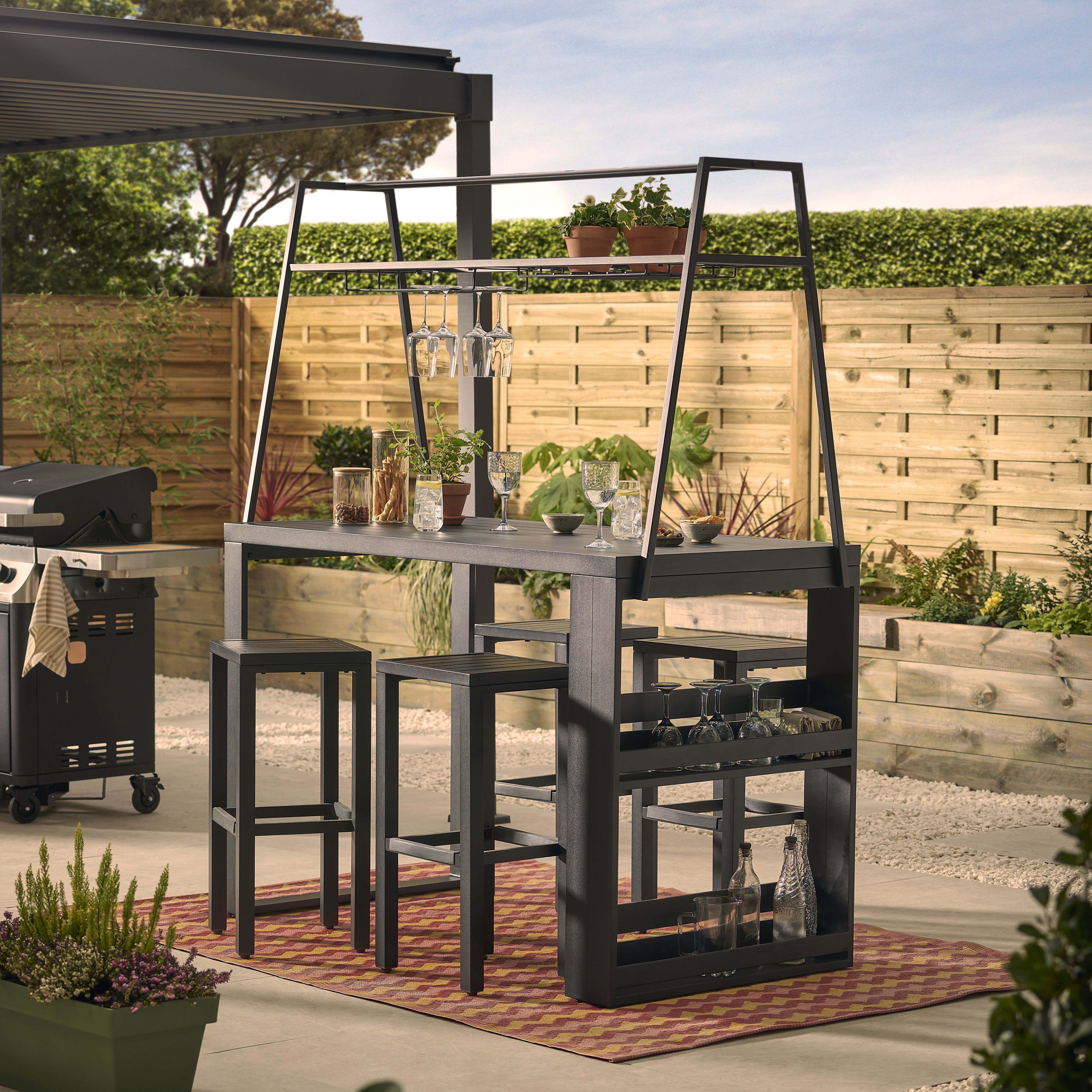 GoodHome Galini Moonless Night Metal 4 seater Bar set