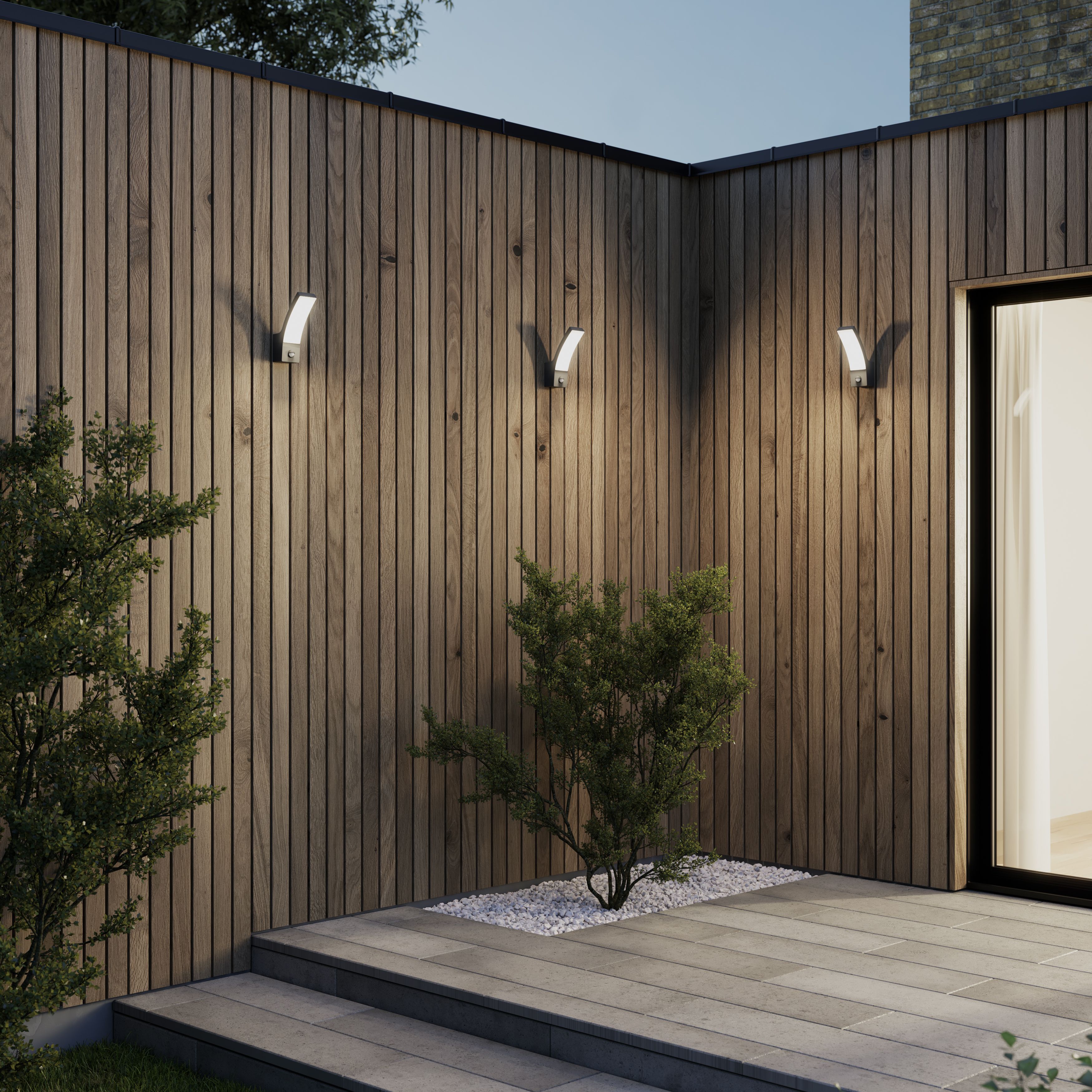 GoodHome Gambell Fixed Matt Dark grey Integrated LED PIR With motion sensor Outdoor Wall light 10W