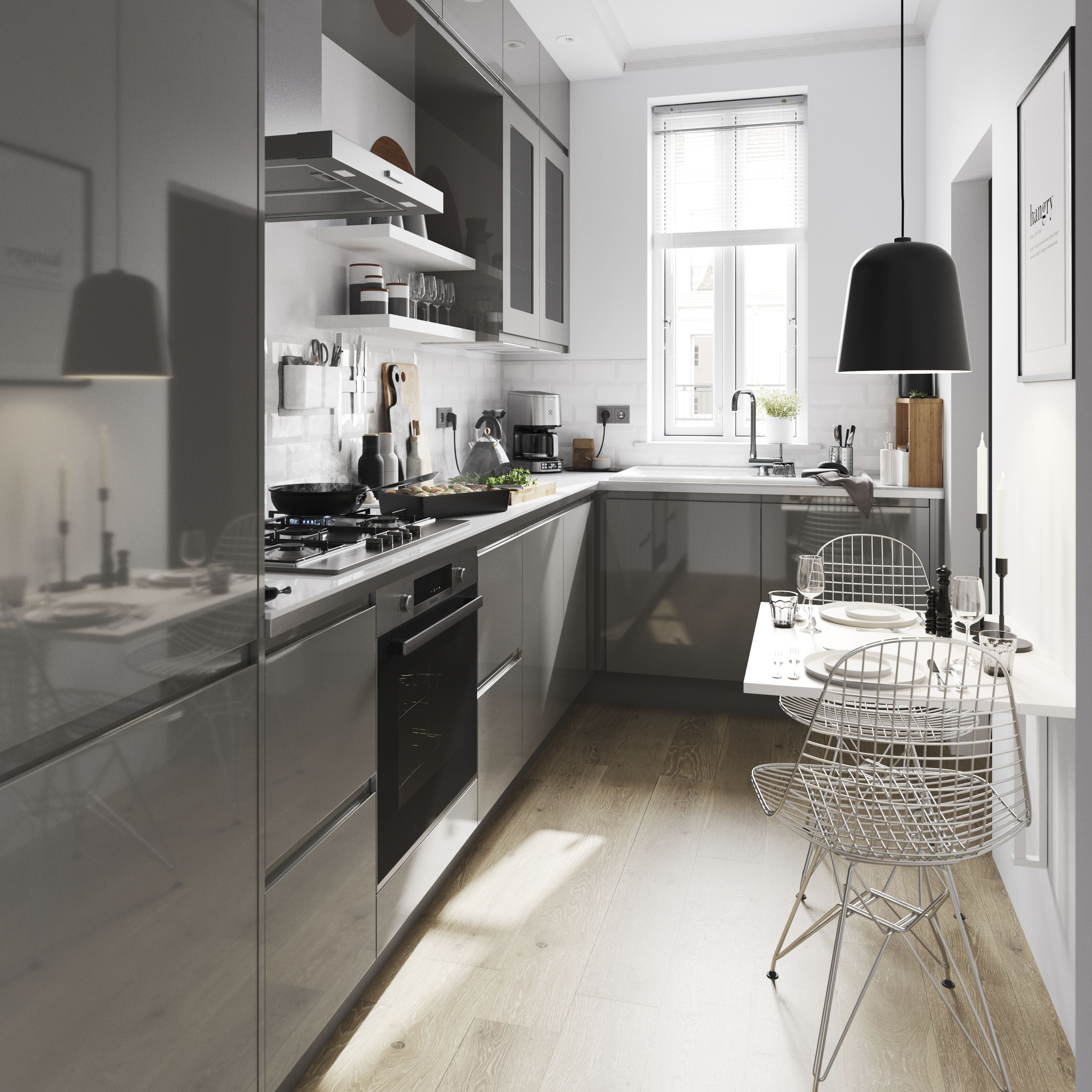 GoodHome Garcinia Gloss anthracite integrated handle Bi-fold Cabinet door (W)800mm (H)356mm (T)19mm