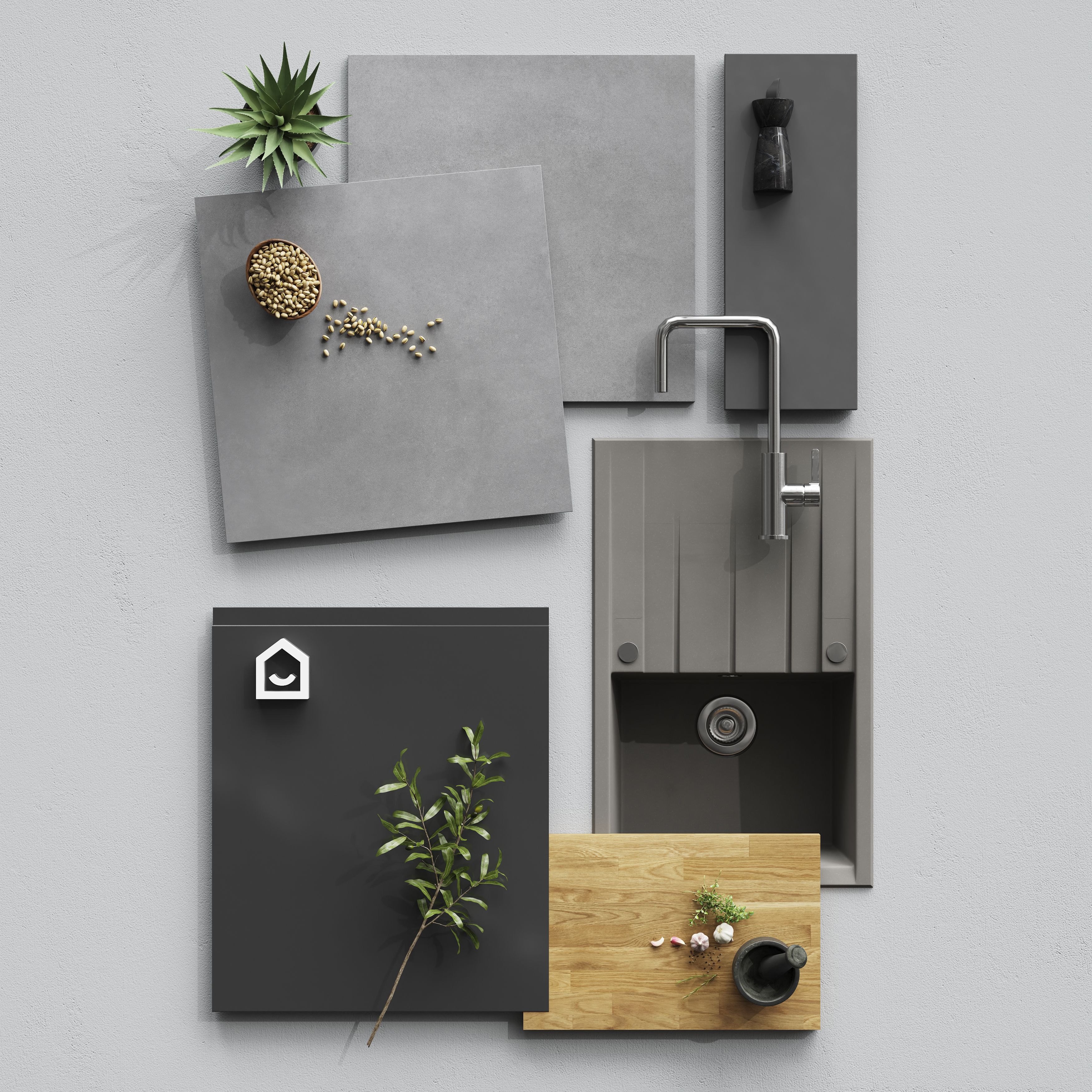 GoodHome Garcinia Gloss anthracite integrated handle Drawer front, bridging door & bi fold door, (W)600mm (H)356mm (T)19mm